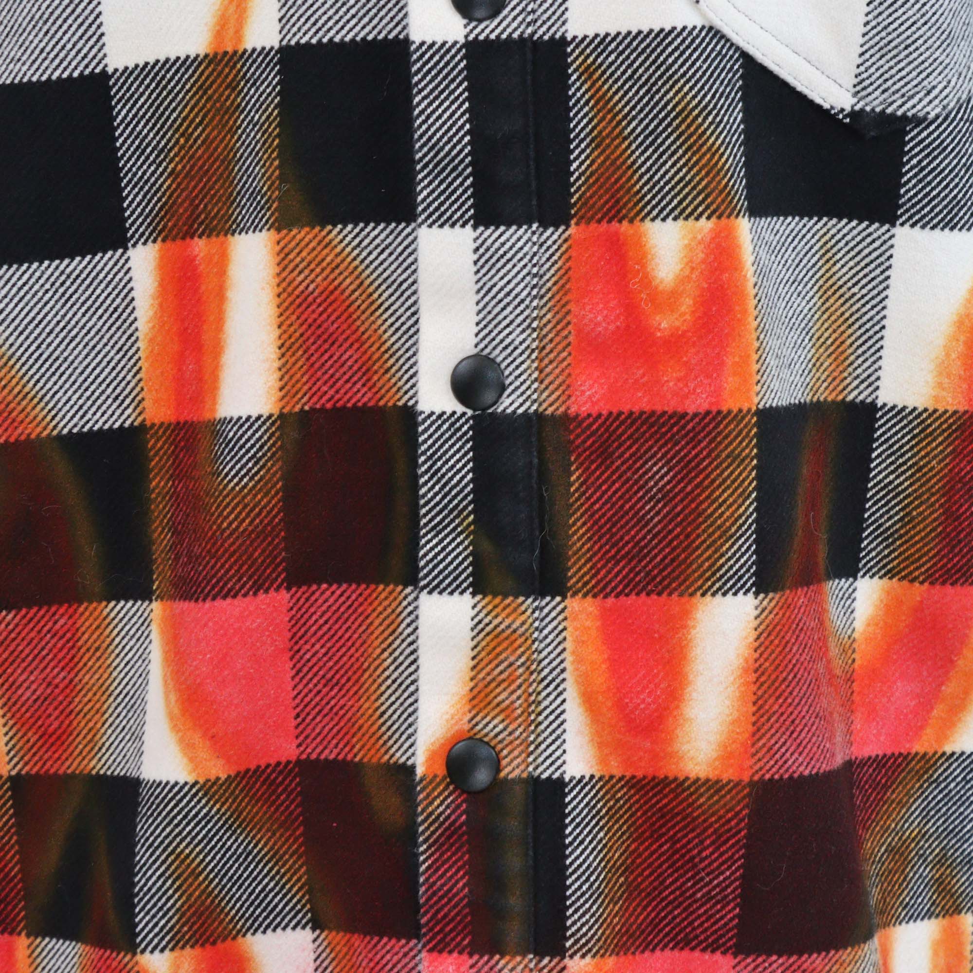 Palm Angels Black/White Cotton Checkered Burning Flame Print Overshirt