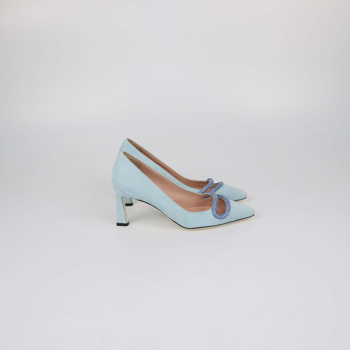 Pollini Sky Blue Suede Bling Bling Pumps