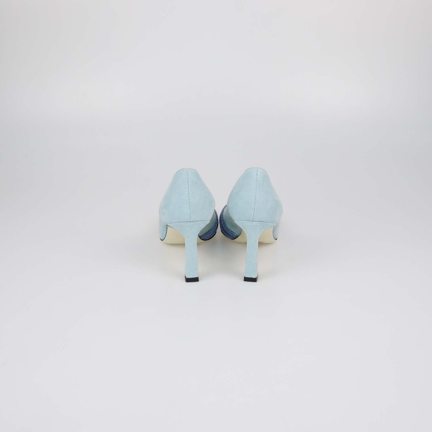 Pollini Sky Blue Suede Bling Bling Pumps