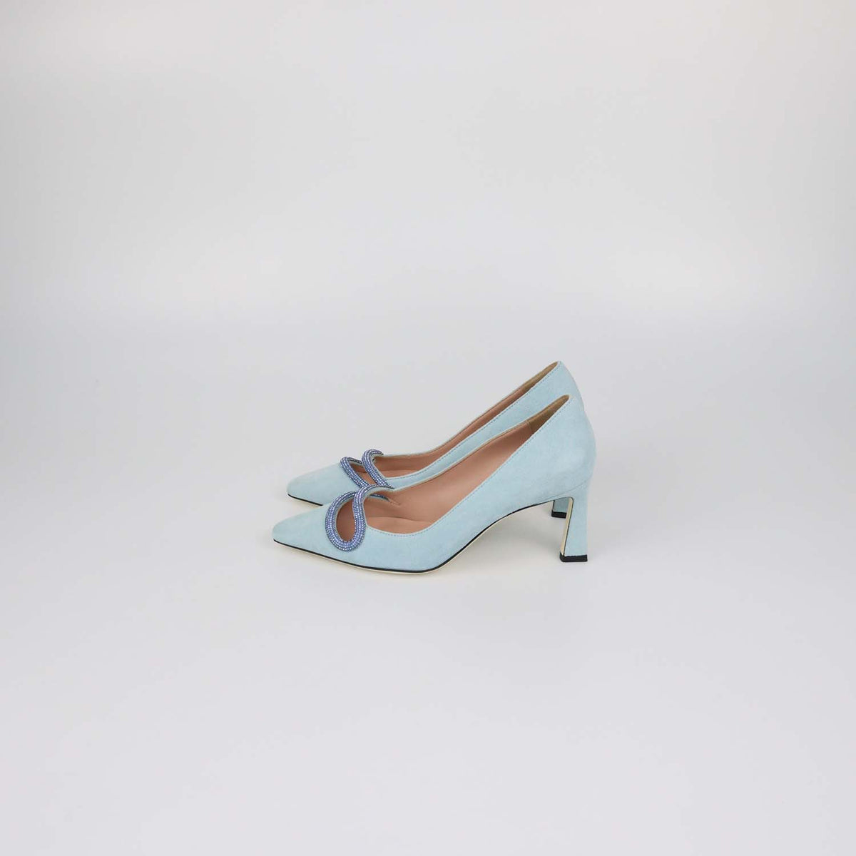 Pollini Sky Blue Suede Bling Bling Pumps