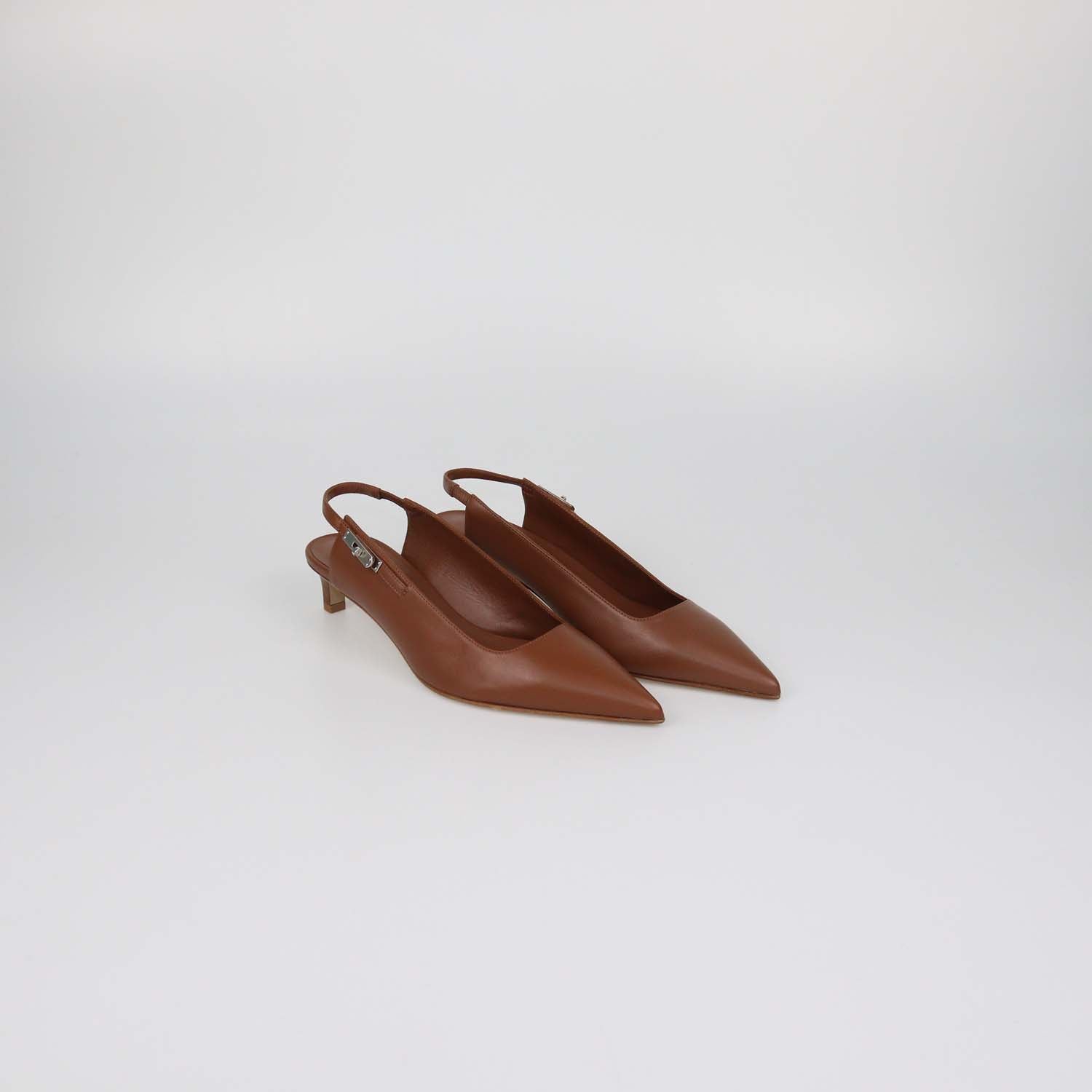 Hermes Gold Leather Lover 40 Slingback Pumps