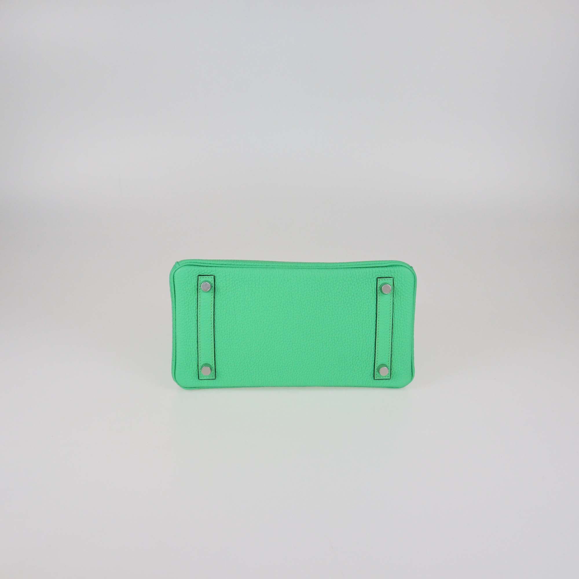 Hermes Vert Comic Togo Leather Palladium Hardware Birkin 25 Bag