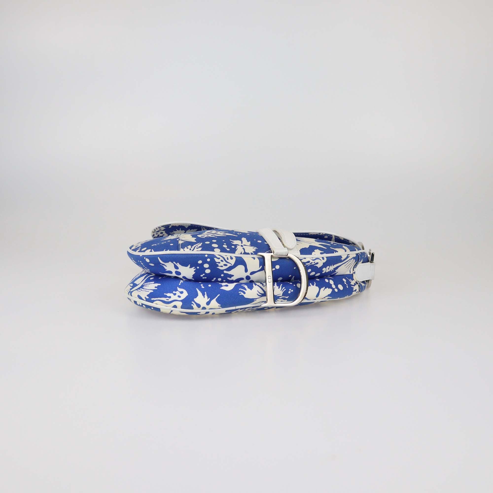 Christian Dior Blue/White Printed Fabric Saddle Bag