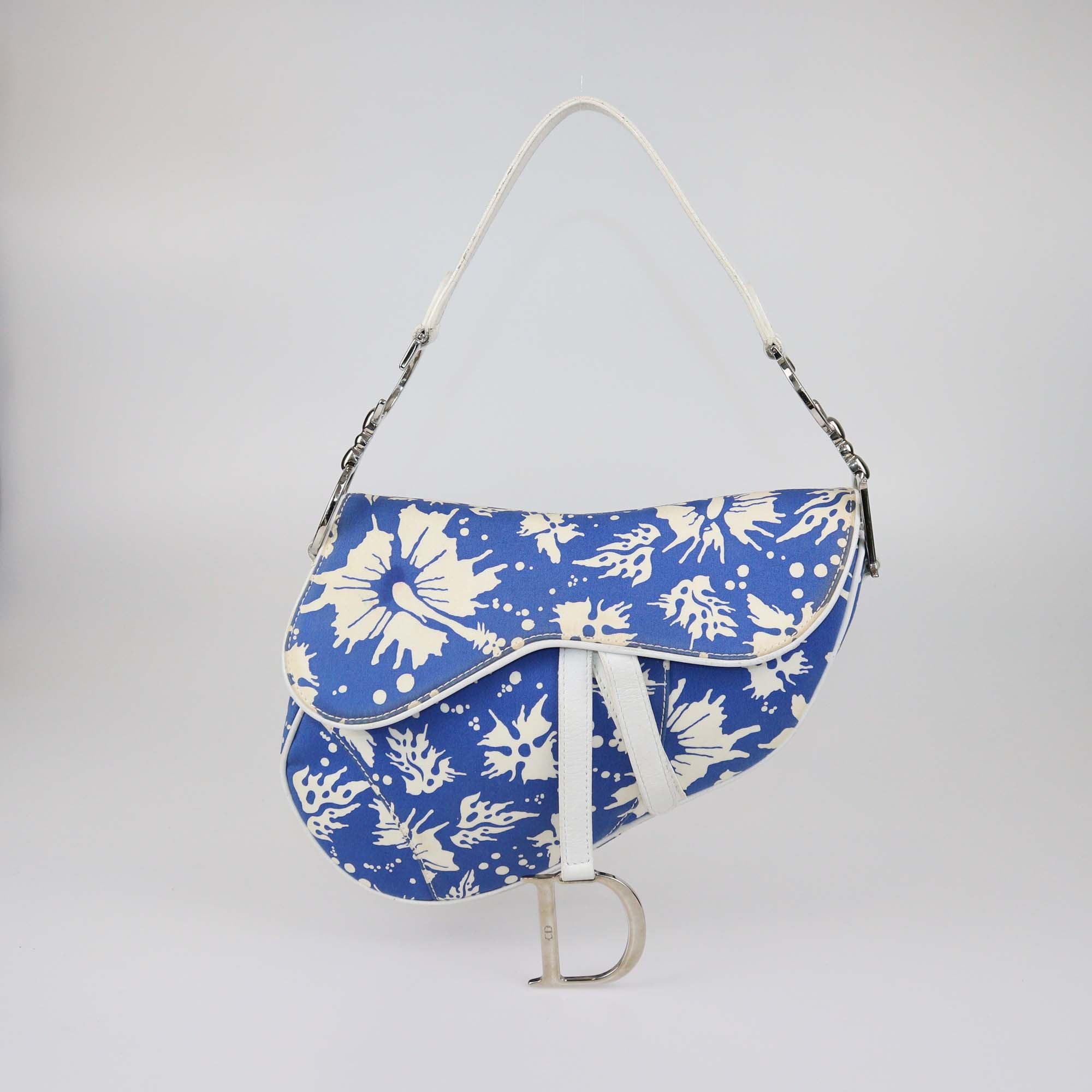Christian Dior Blue/White Printed Fabric Saddle Bag