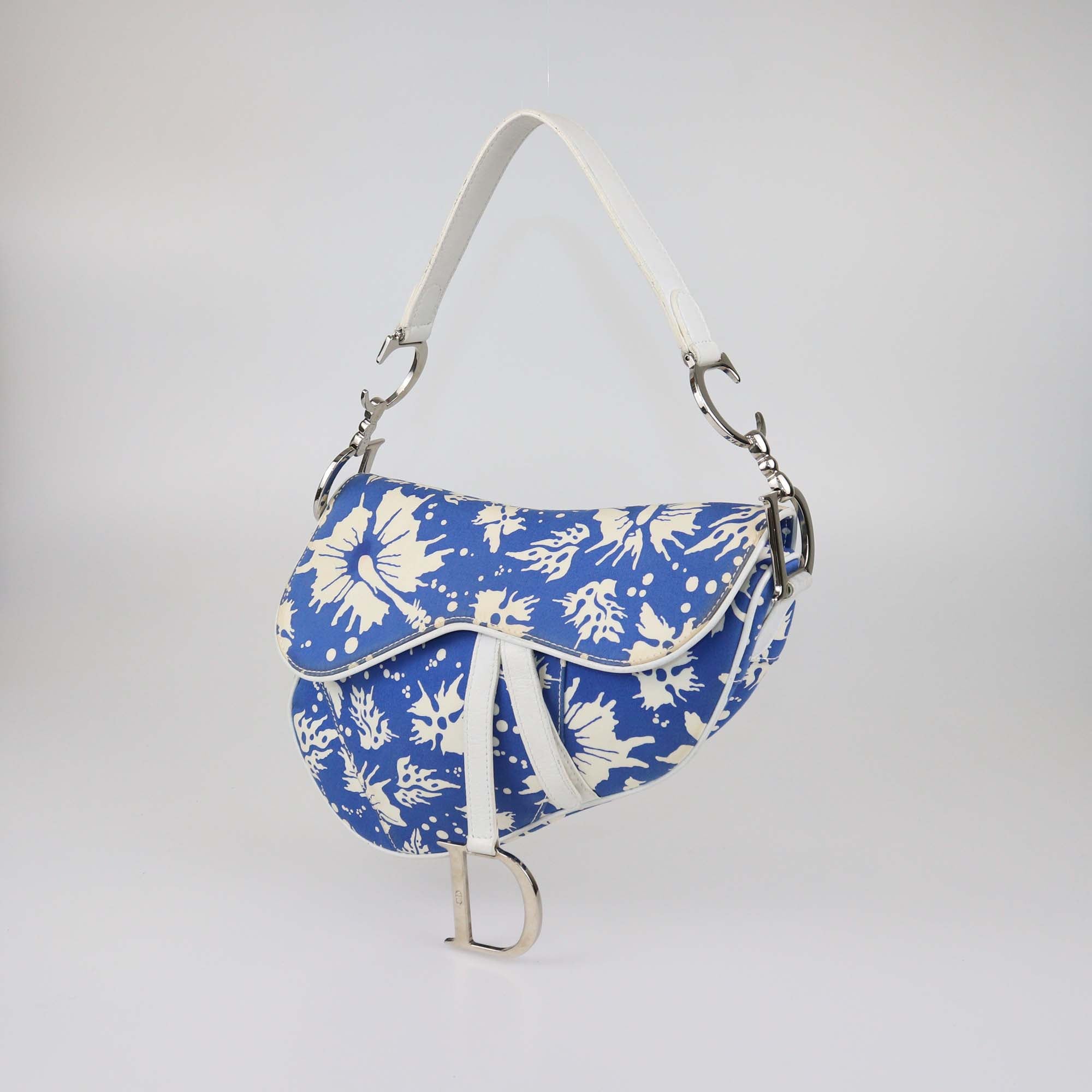 Christian Dior Blue/White Printed Fabric Saddle Bag