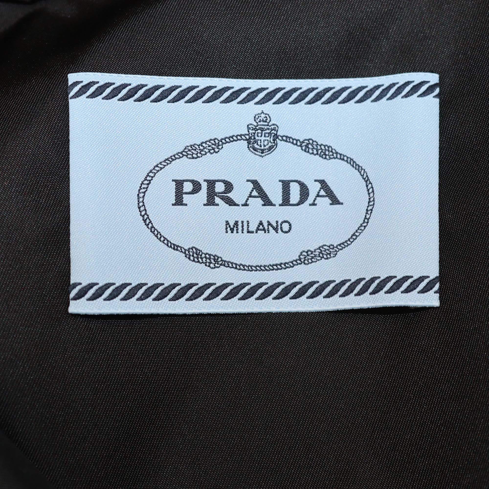 Prada Black Renylon Short Sleeve Belted Midi Dress