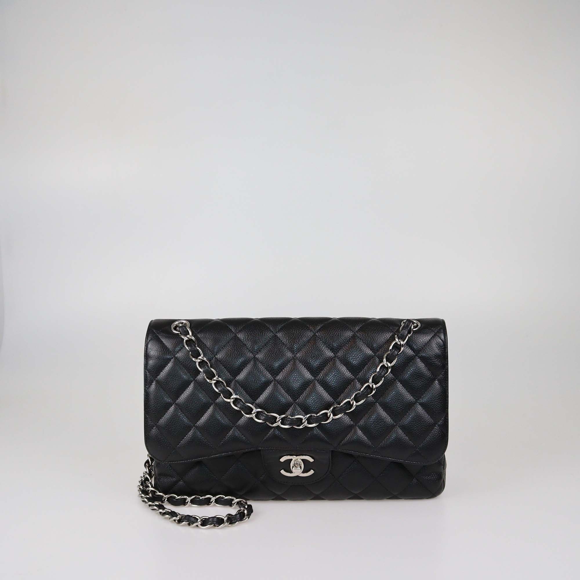 Chanel Black Quilted Caviar Leather Jumbo Classic Double Flap Bag