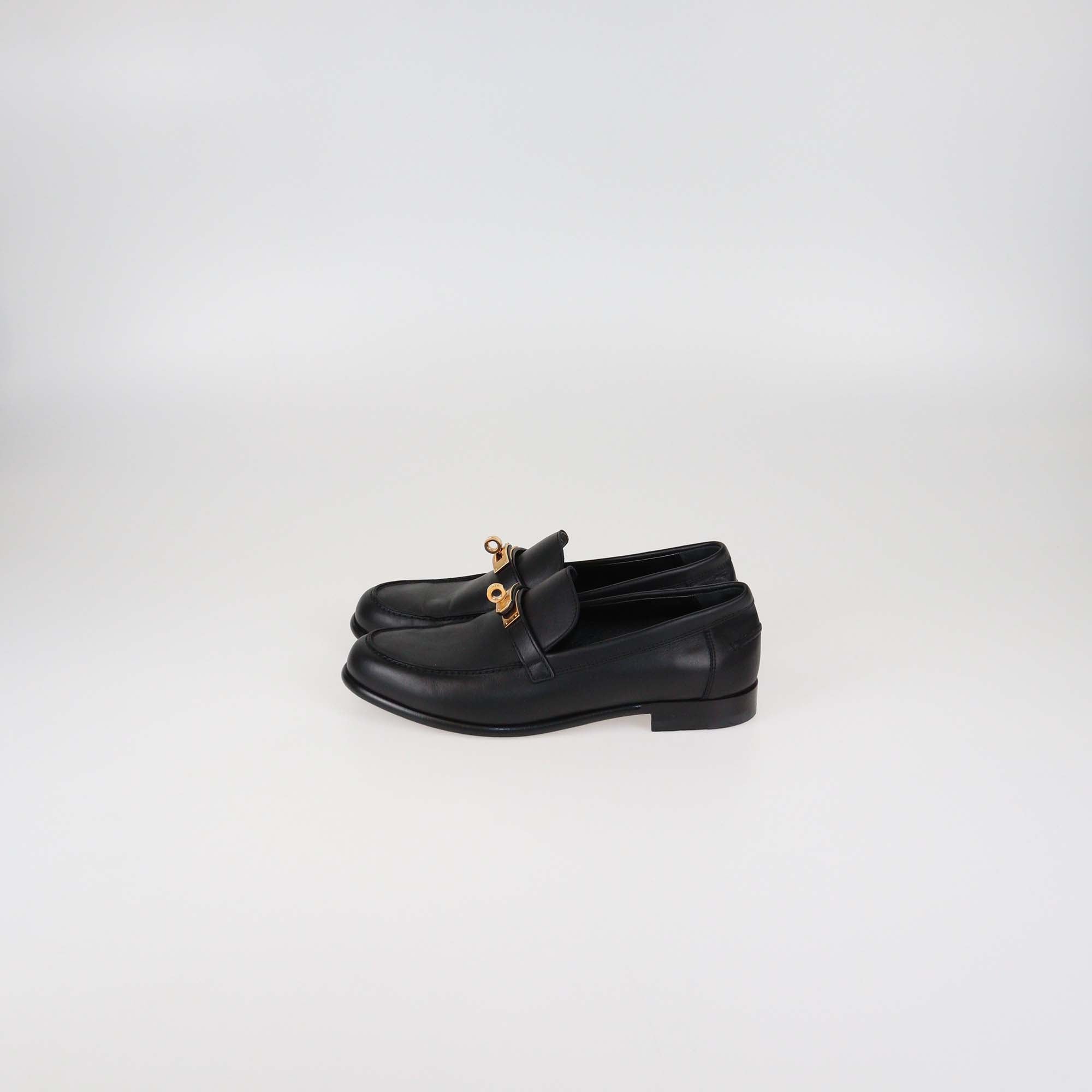 Hermes Black Leather Destin Loafers