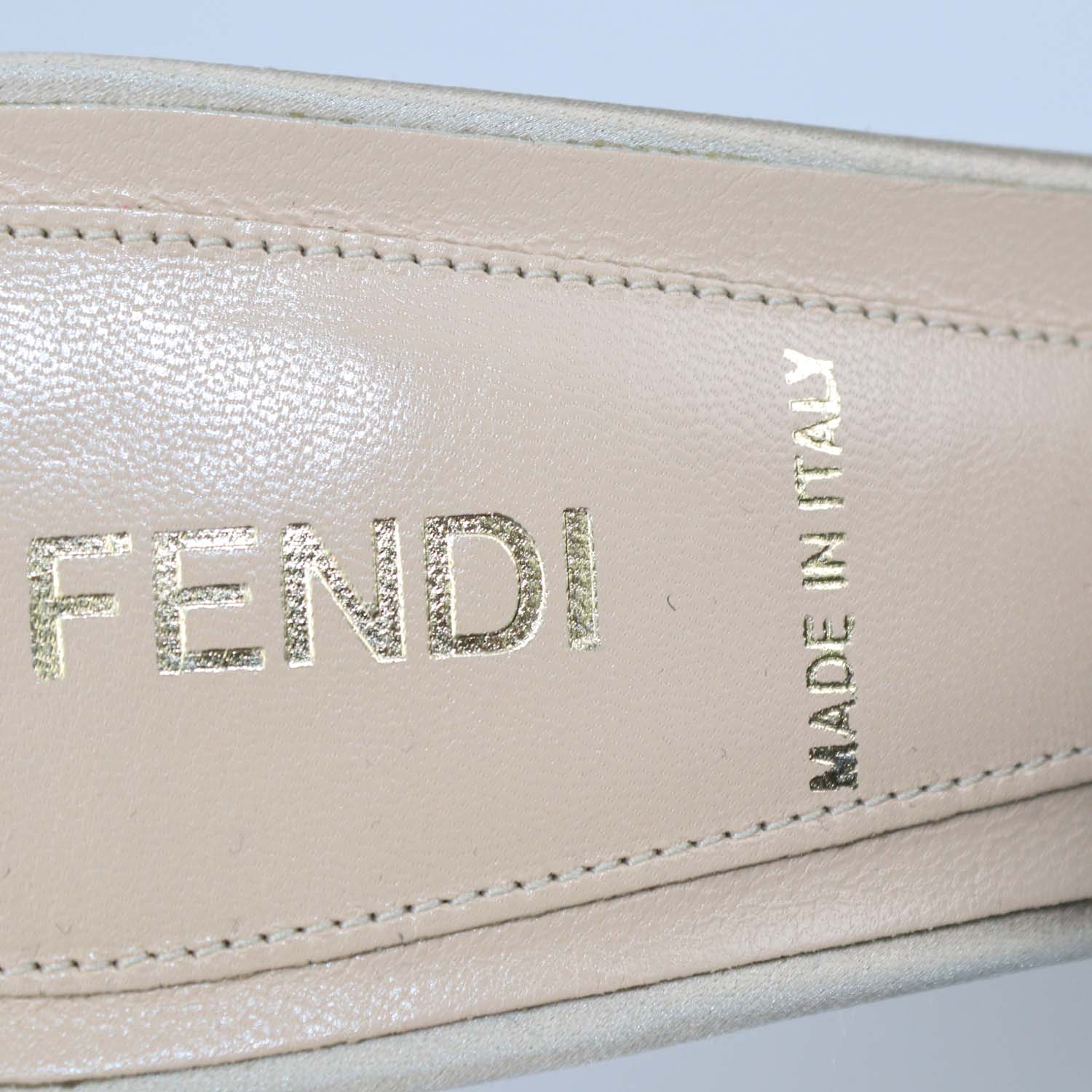 Fendi Metallic Beige Satin Bow Peep Toe Platform Sandals