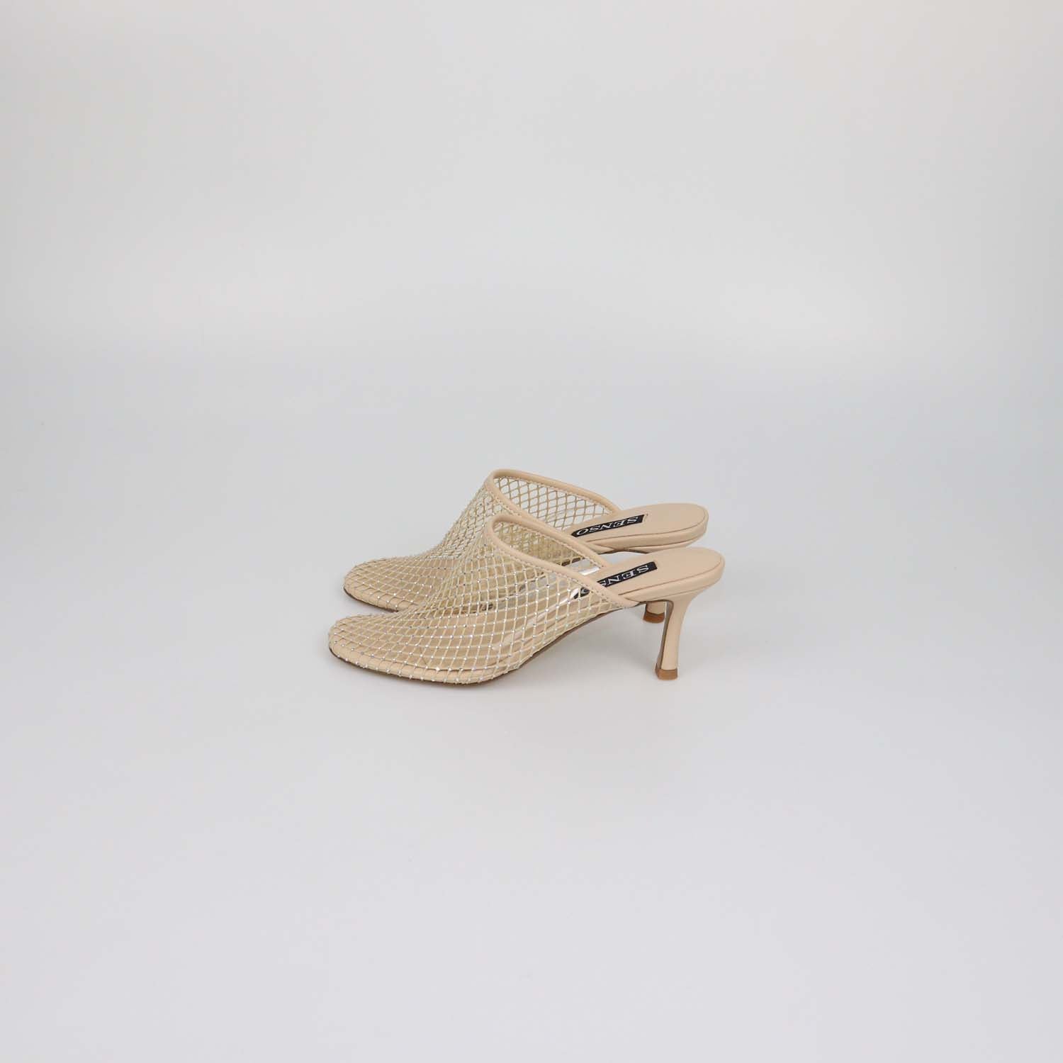 Senso Beige Mesh Crystal Pam Mules