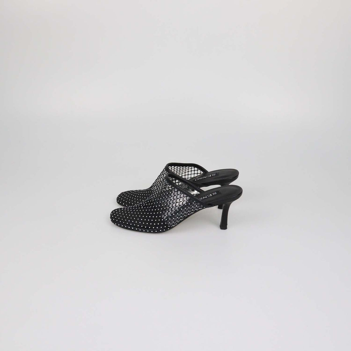 Senso Black Mesh Crystal Pam Mules