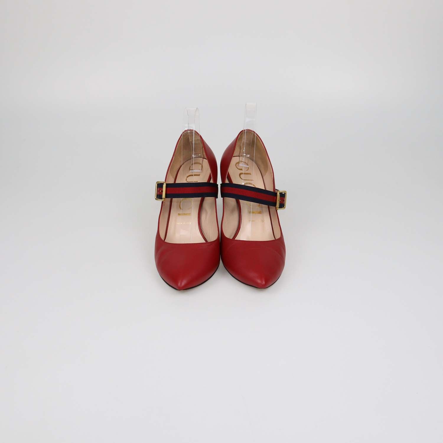 Gucci Red Leather Web Silvie Mary Jane Pumps