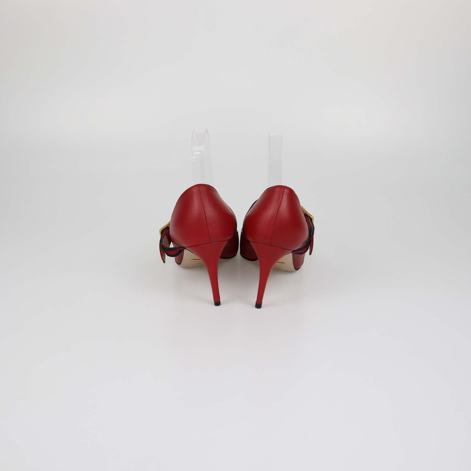 Gucci Red Leather Web Silvie Mary Jane Pumps