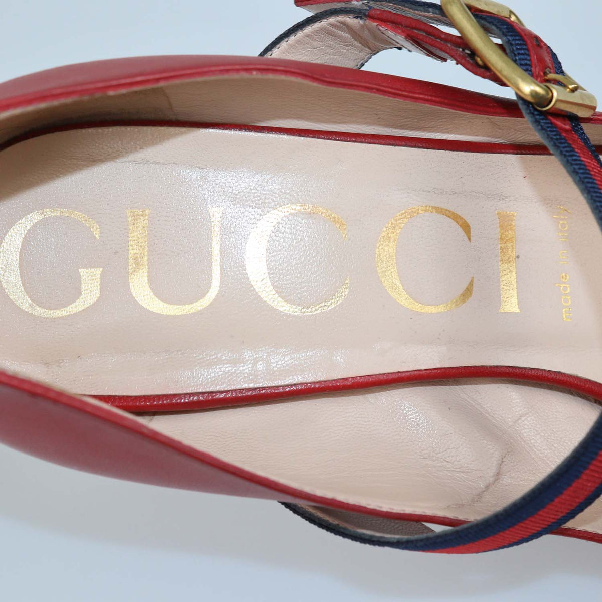 Gucci Red Leather Web Silvie Mary Jane Pumps