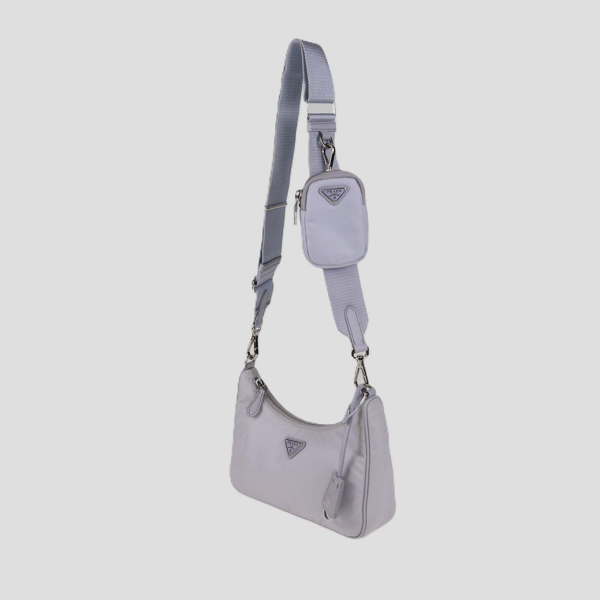 Prada Lilac Re-Nylon and Saffiano Leather Re-Edition 2005 Baguette Bag