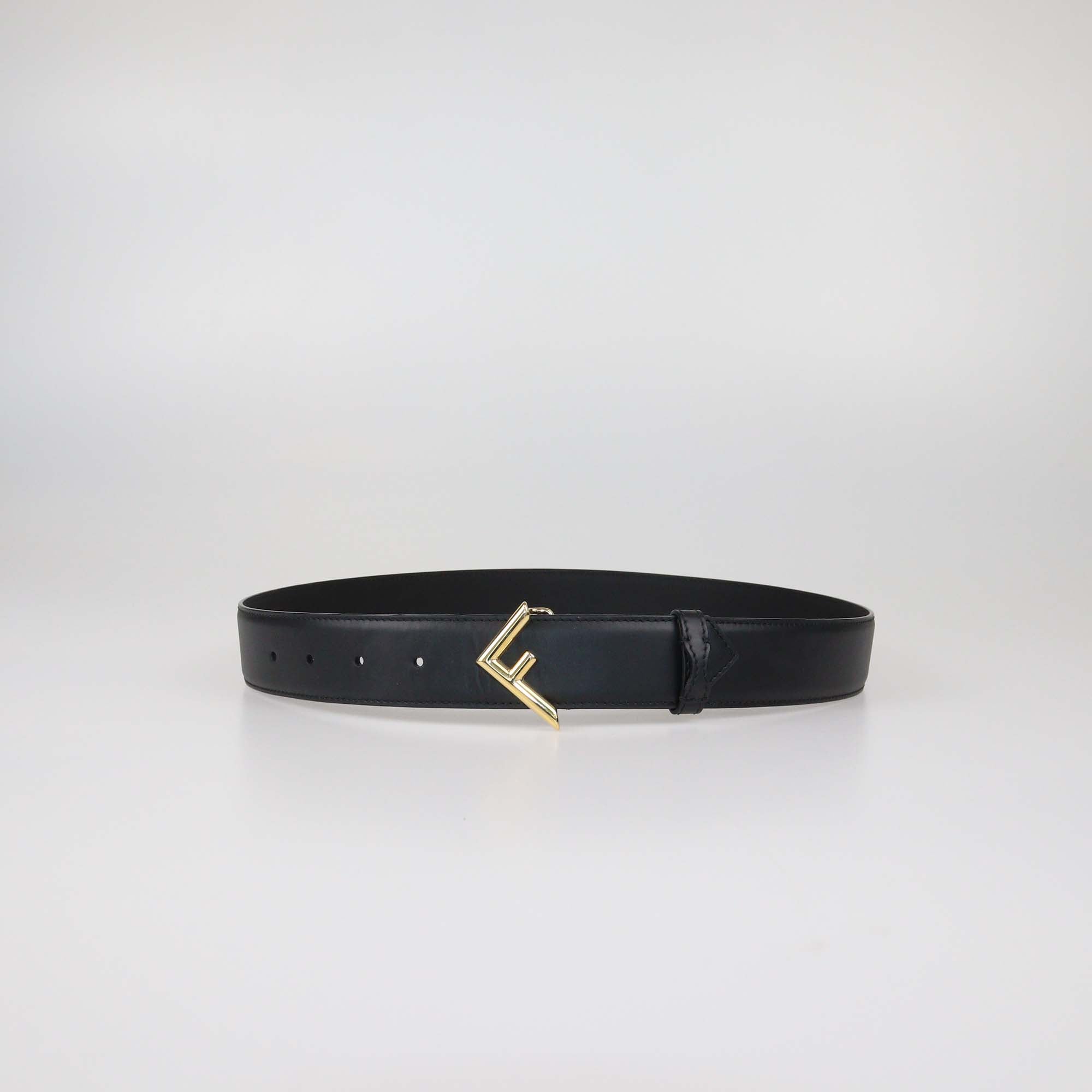 Fendi Black Leather F Logo Buckle Belt
