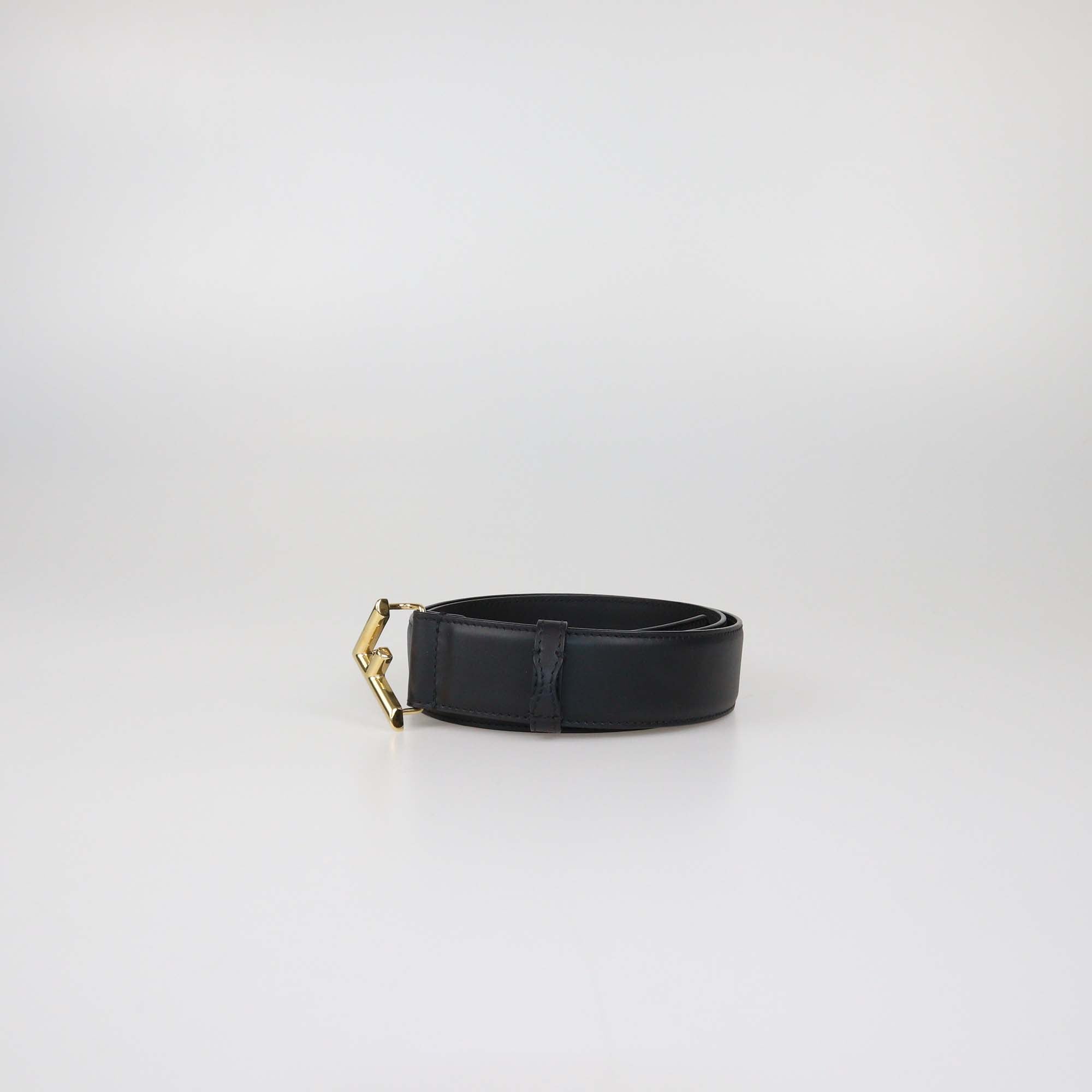 Fendi Black Leather F Logo Buckle Belt