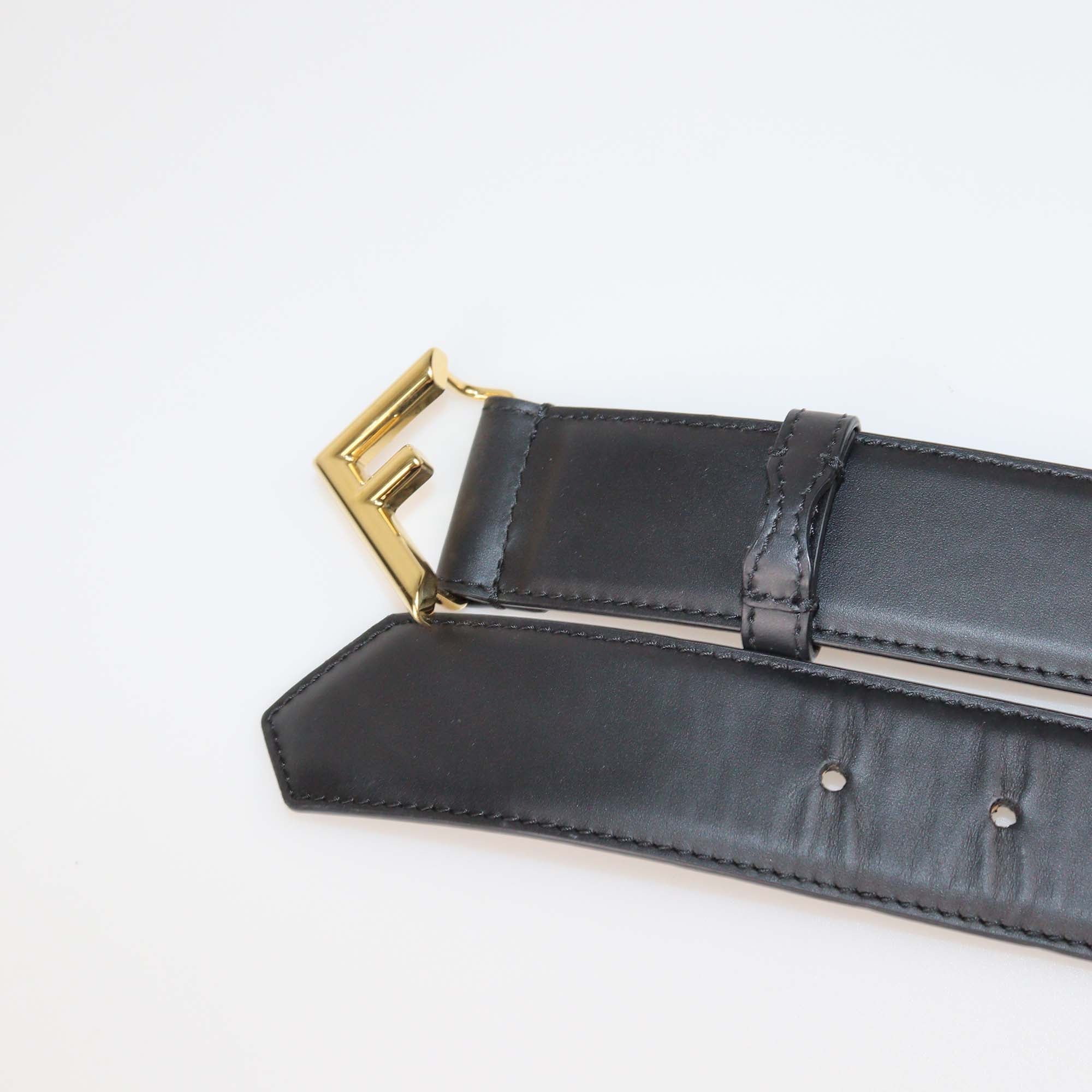 Fendi Black Leather F Logo Buckle Belt