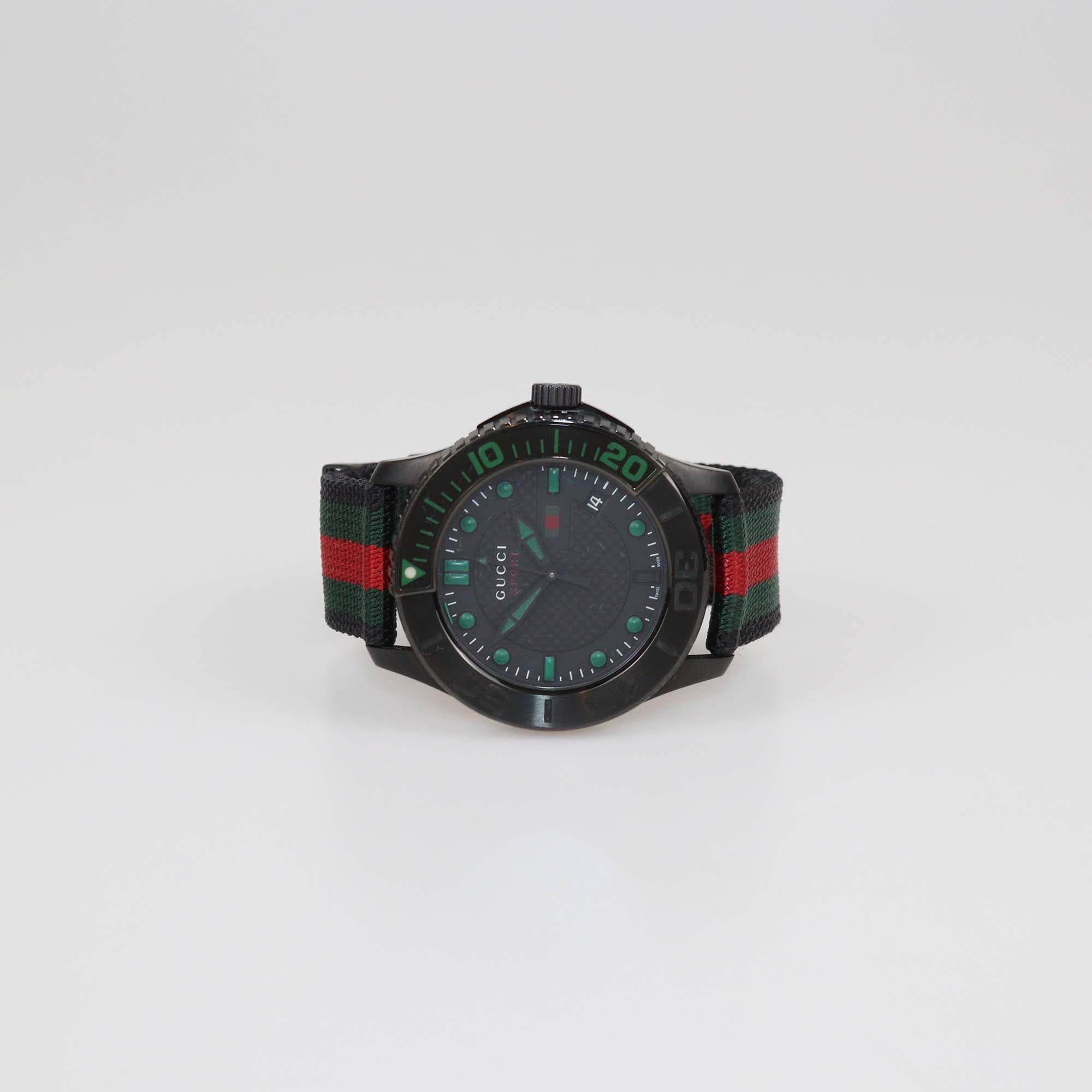 Gucci Black PVD Coated Stainless Steel Nylon G-Timeless Watch 44 mm