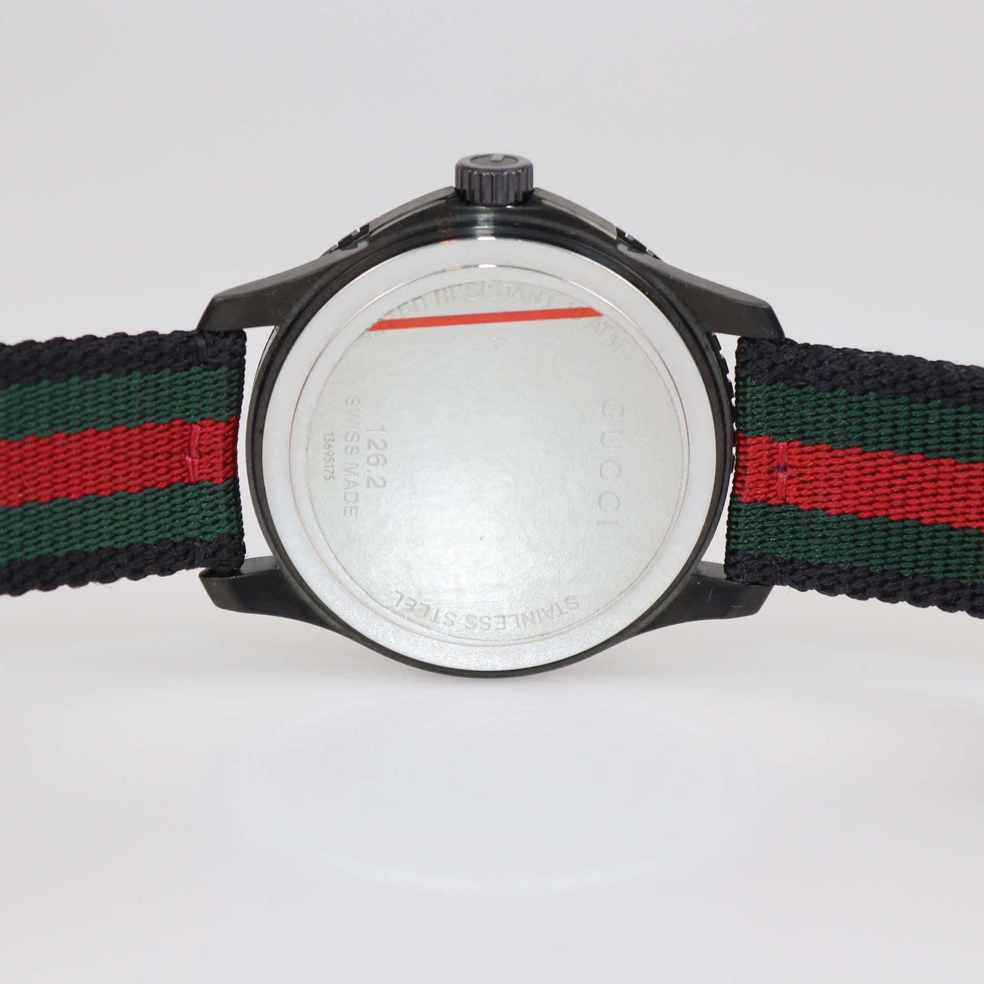 Gucci Black PVD Coated Stainless Steel Nylon G-Timeless Watch 44 mm