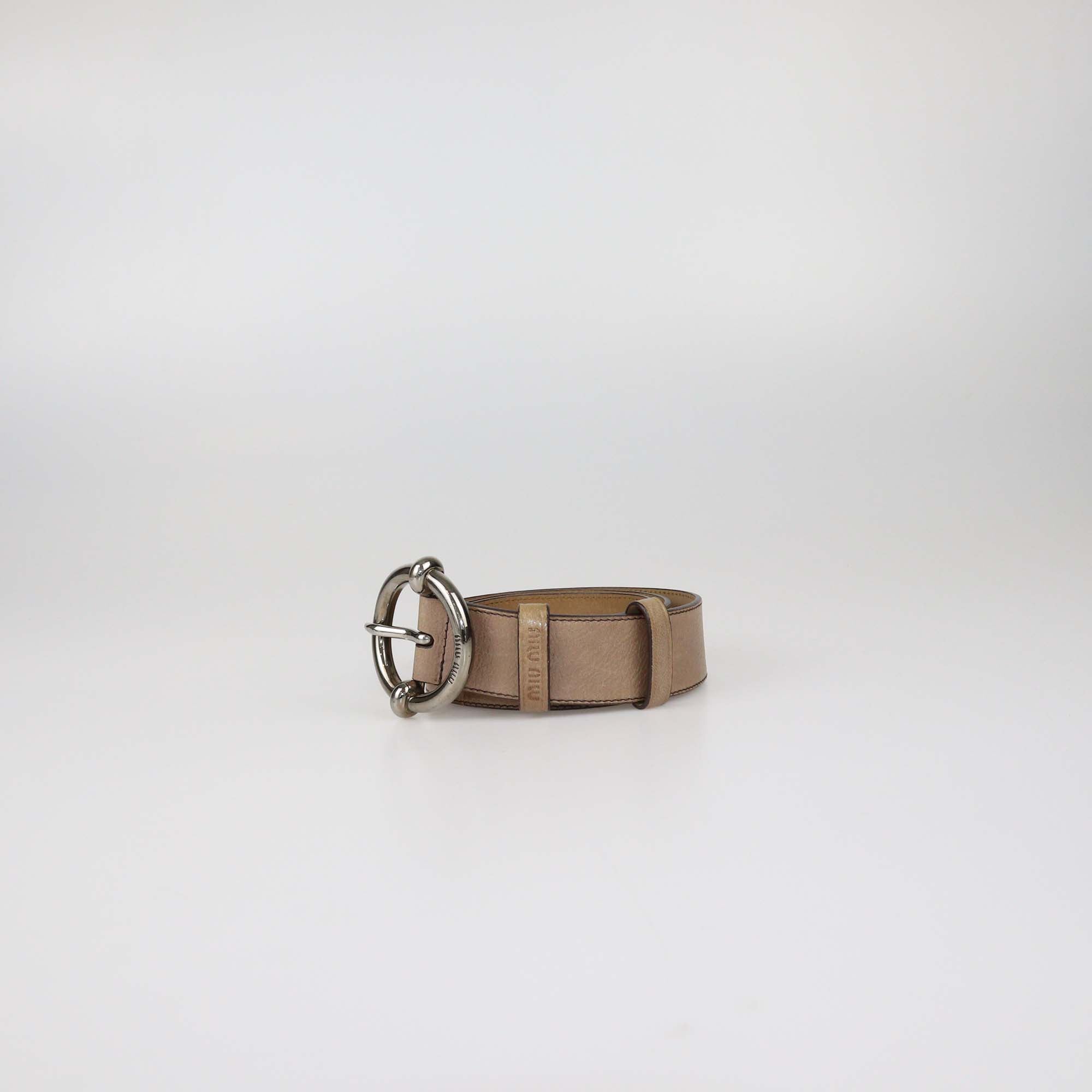 Miu Miu Beige Leather Round Buckle Belt