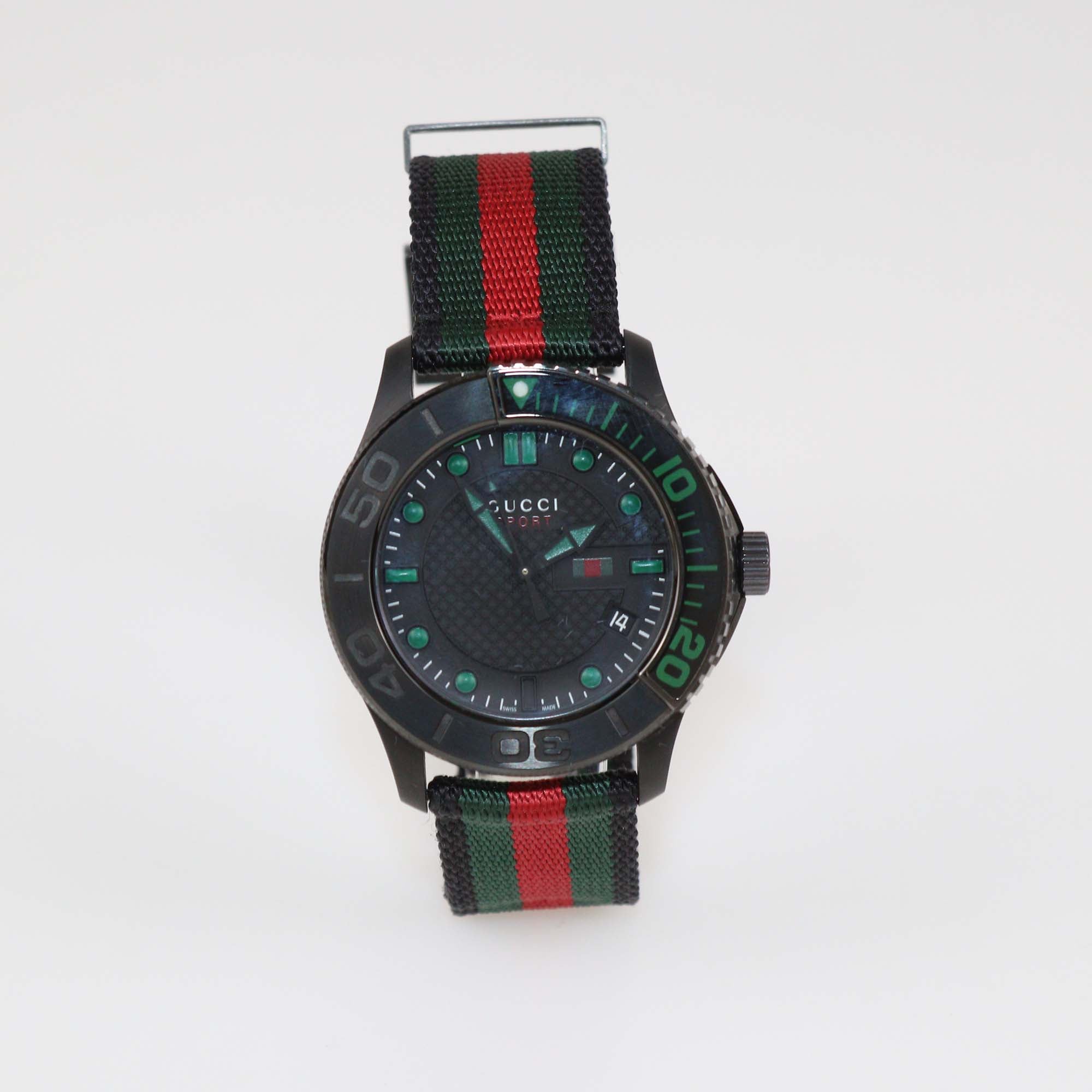 Gucci Black PVD Coated Stainless Steel Nylon G-Timeless Watch 44 mm