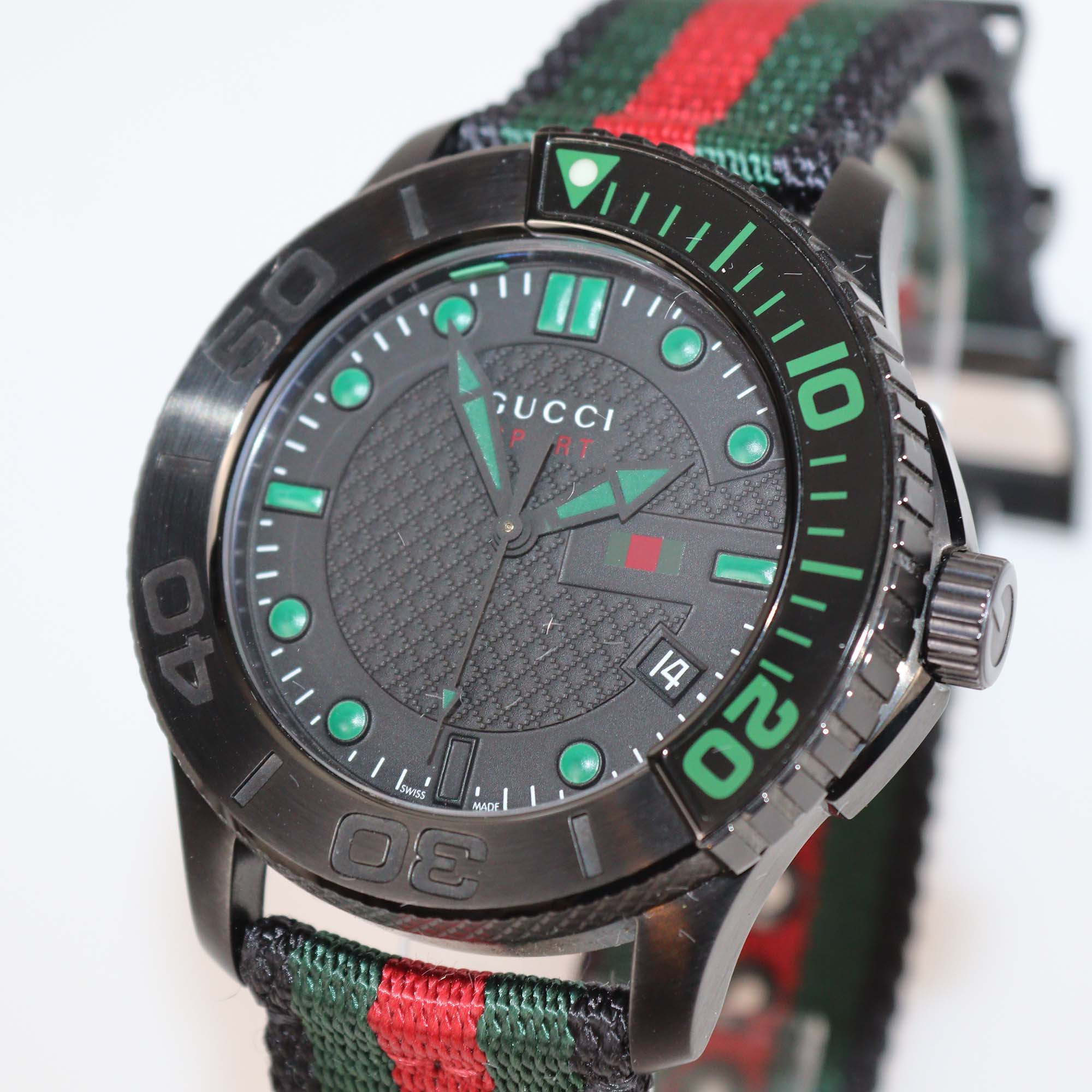 Gucci Black PVD Coated Stainless Steel Nylon G-Timeless Watch 44 mm
