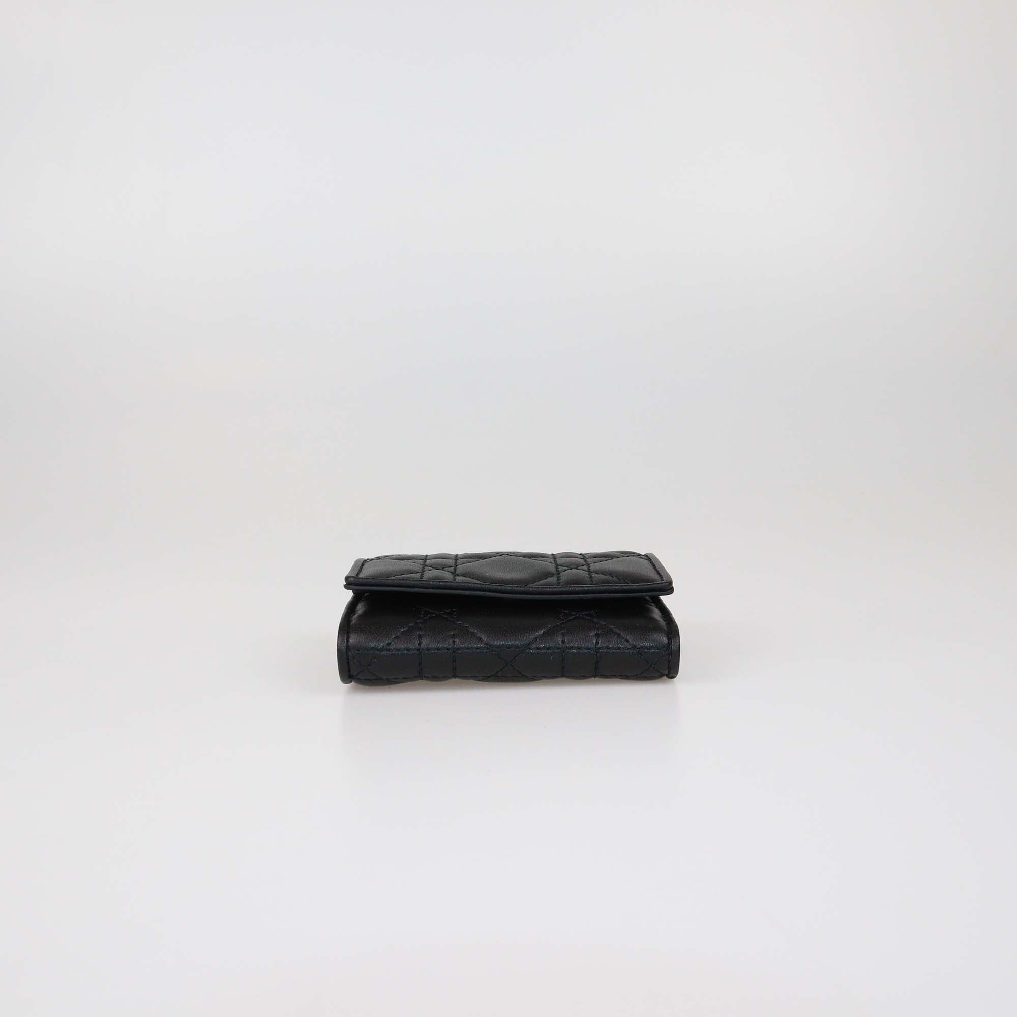 Christian Dior Black Cannage Leather Lady Dior Tri Fold Compact Wallet