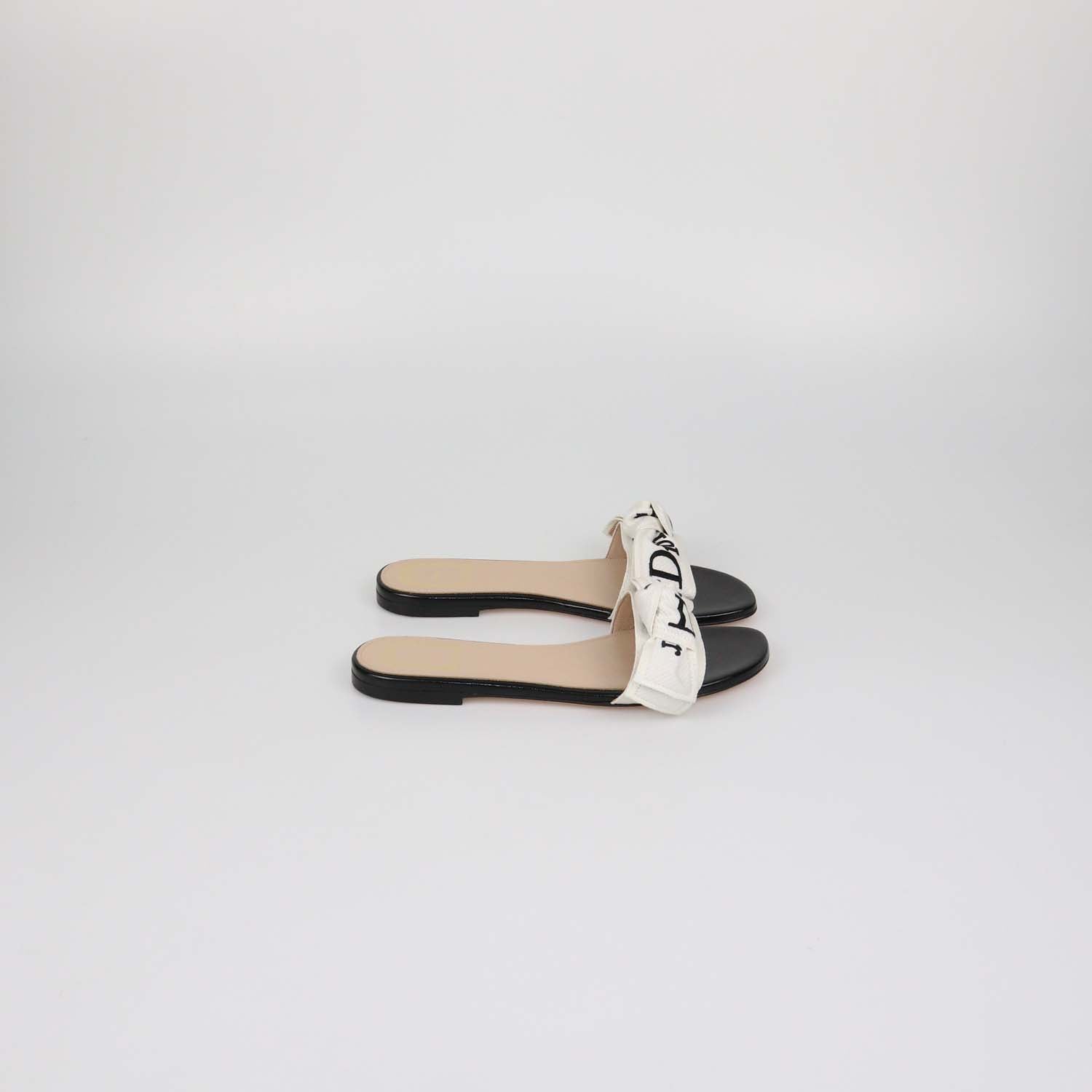 Christian Dior White/Black Embroidered Fabric J'Adior Slide
