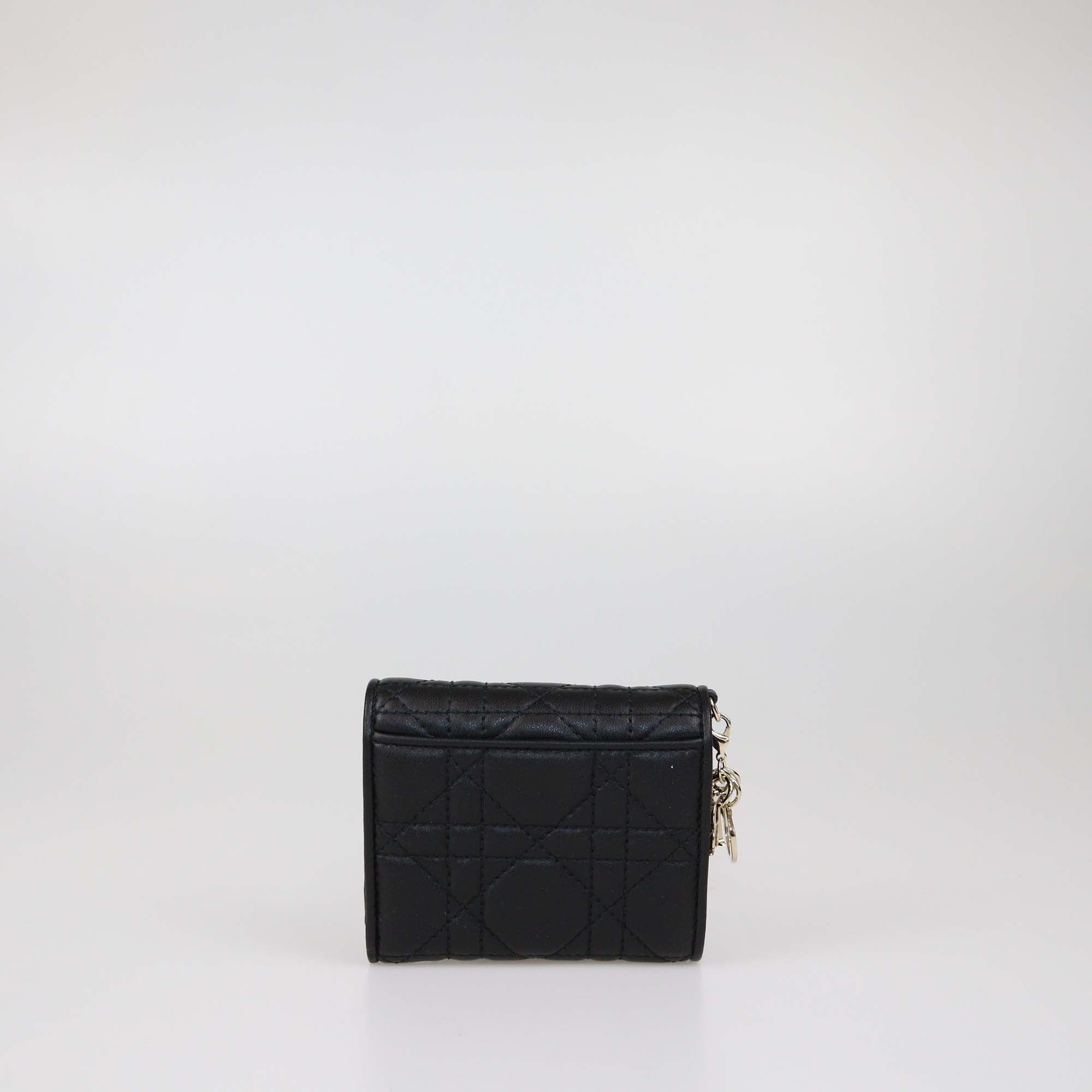Christian Dior Black Cannage Leather Lady Dior Tri Fold Compact Wallet