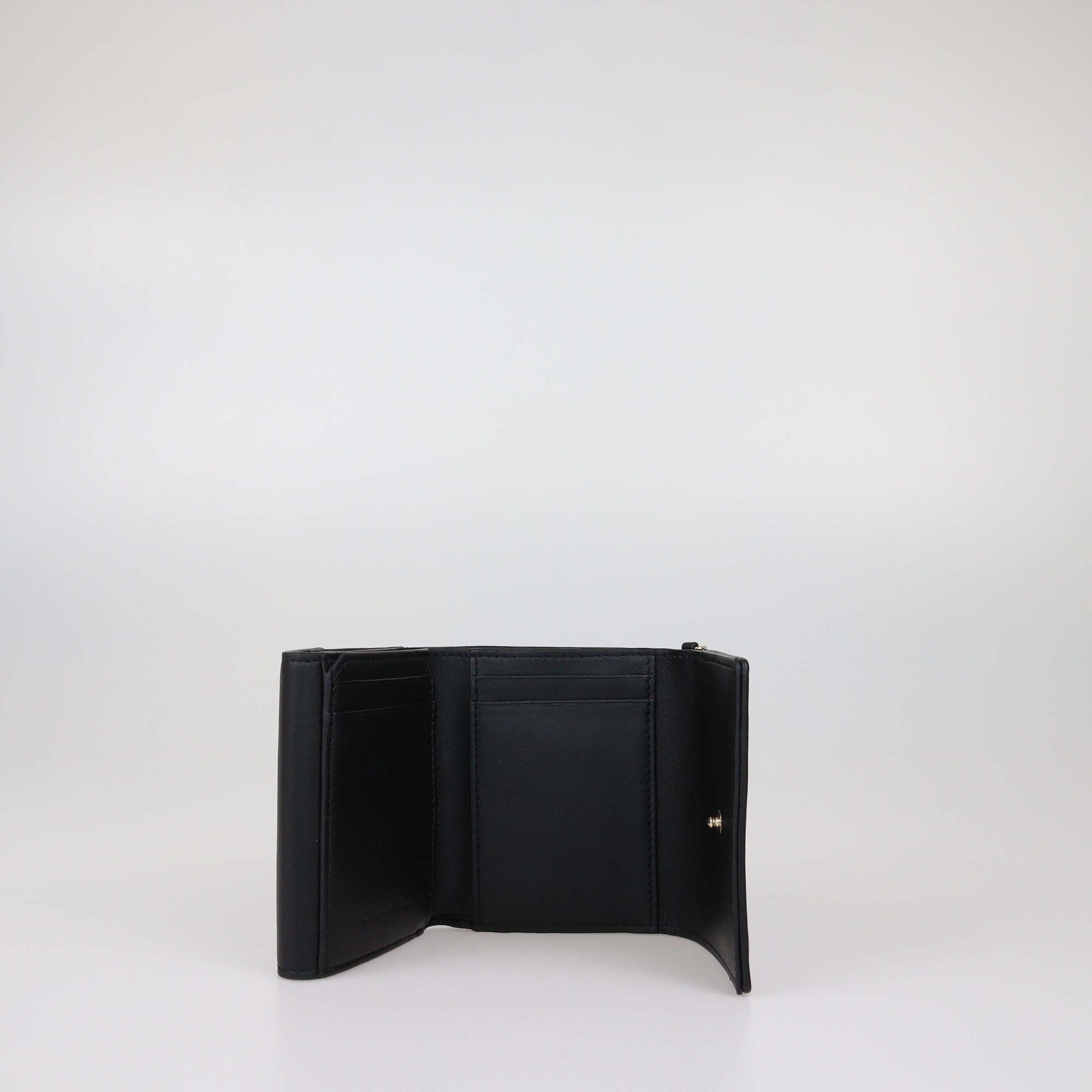 Christian Dior Black Cannage Leather Lady Dior Tri Fold Compact Wallet