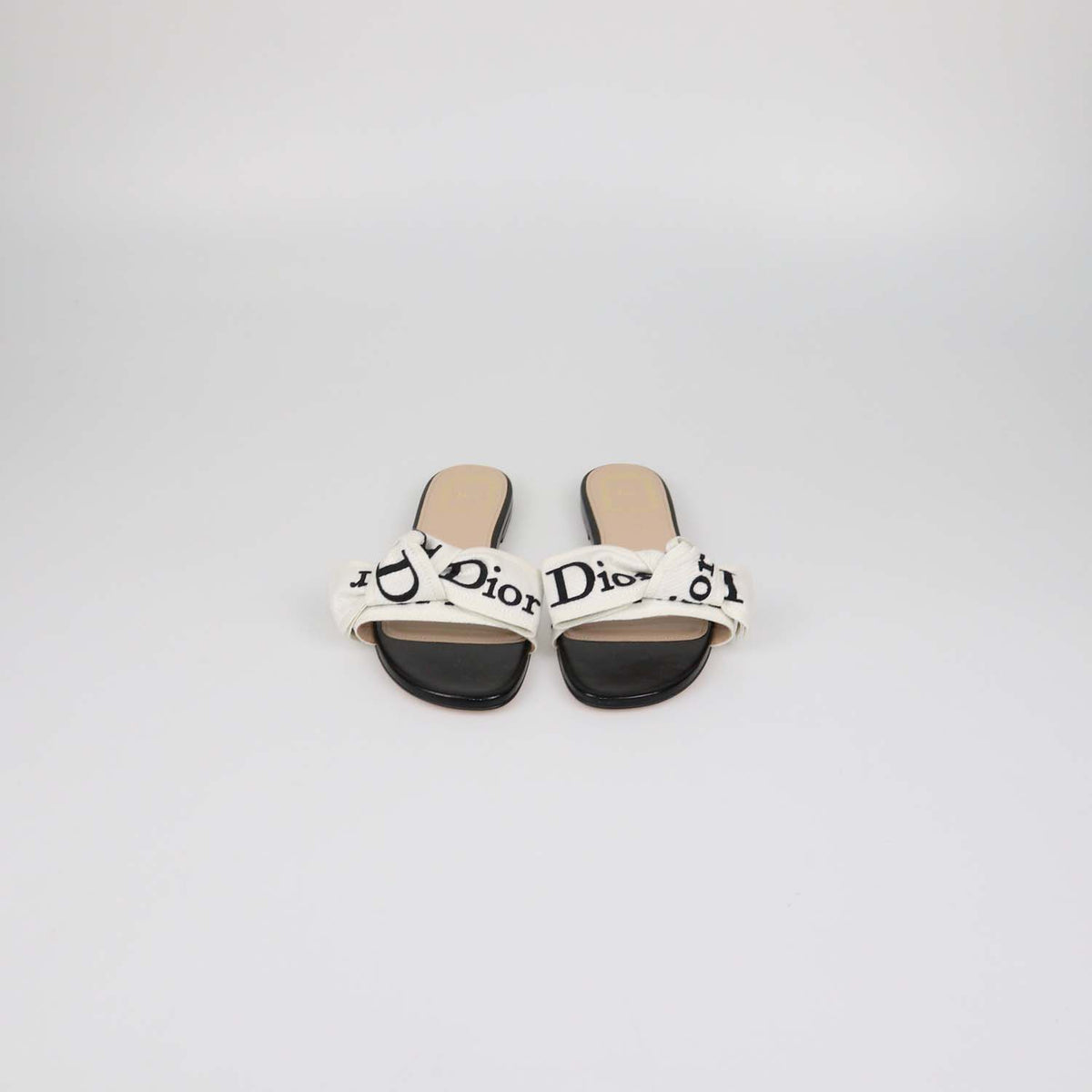 Christian Dior White/Black Embroidered Fabric J'Adior Slide