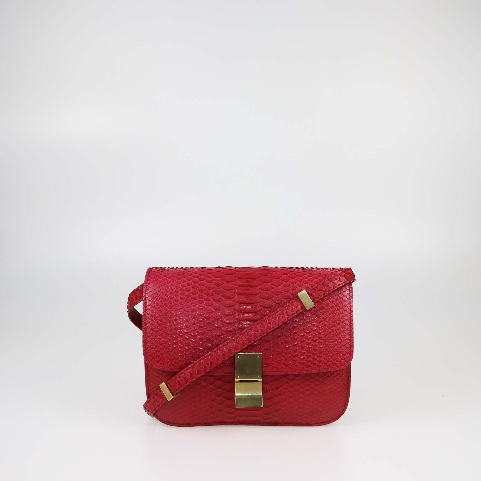 Celine Red Python Medium Classic Box Flap Bag Womens Celine