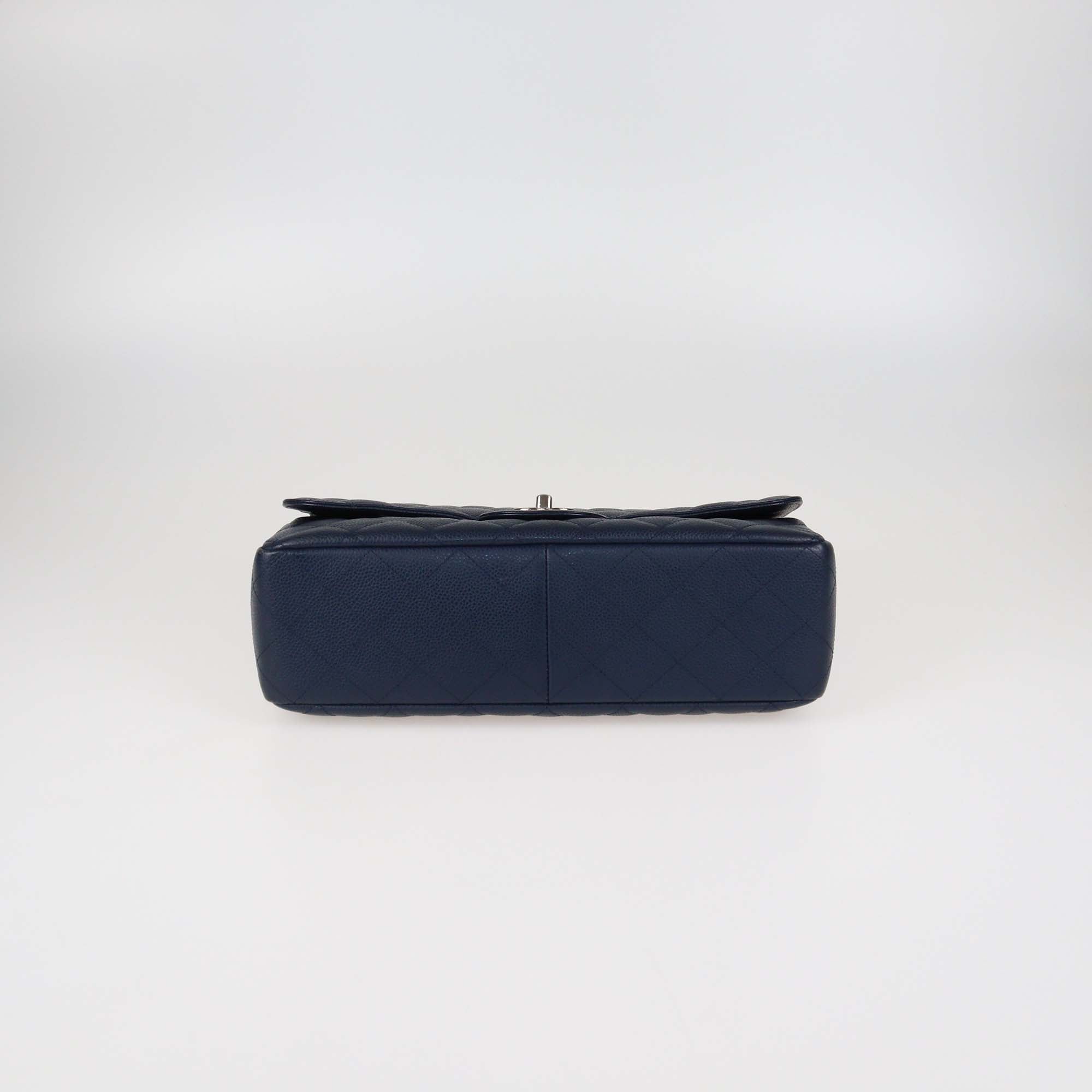 Chanel Navy Blue Quilted Caviar Leather Jumbo Classic Single Flap Bag