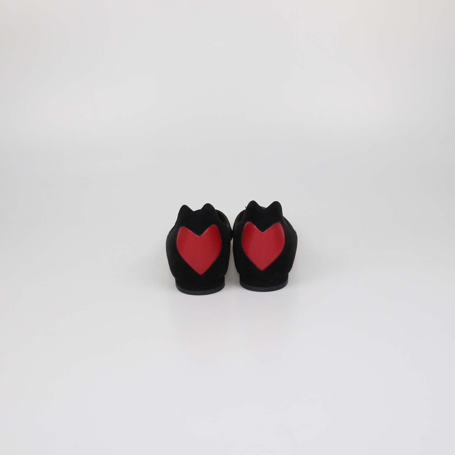 Christian Dior Black Leather Suede Heart Pointed Toe Ballet Flats