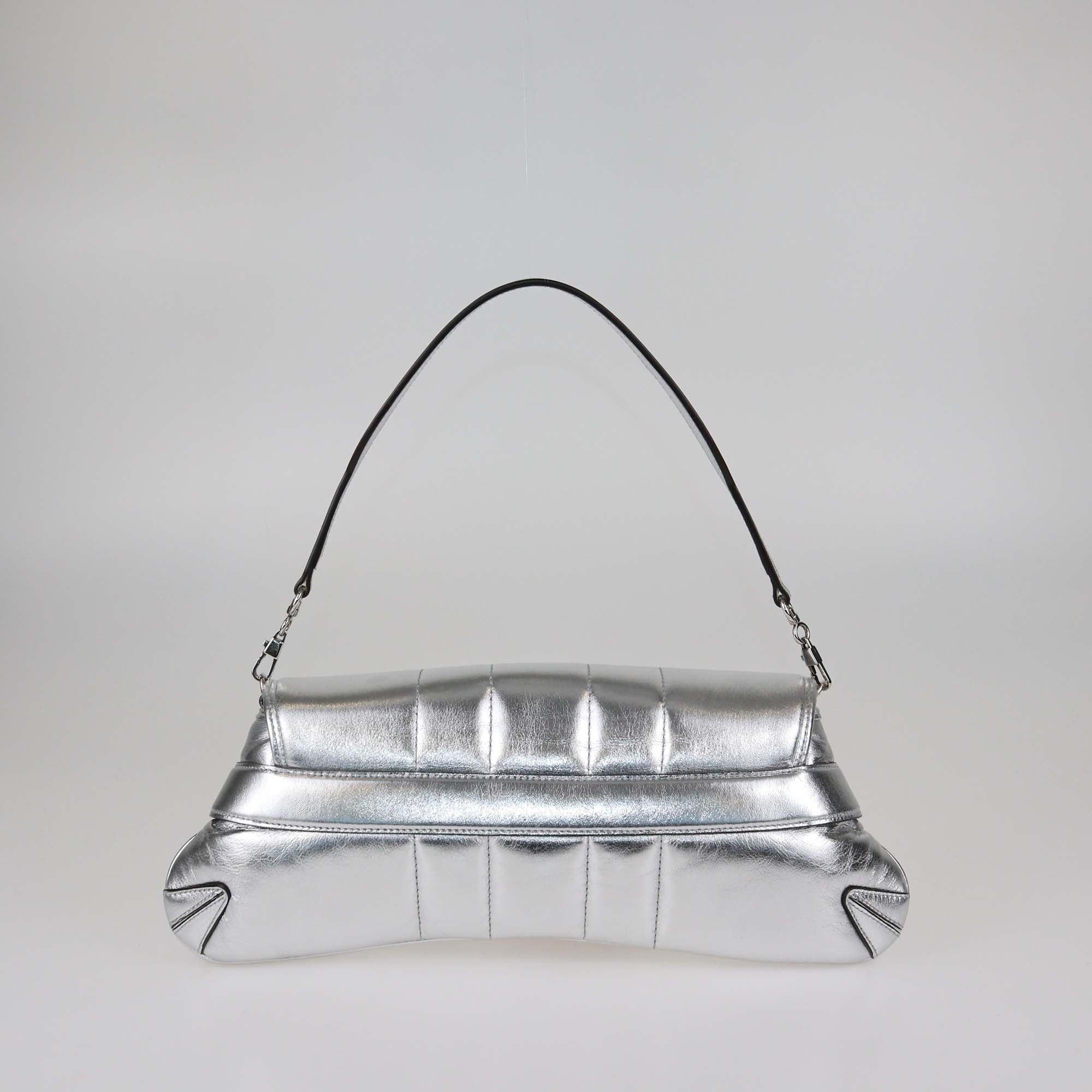 Gucci Silver Leather Medium Horsebit Chain Shoulder Bag