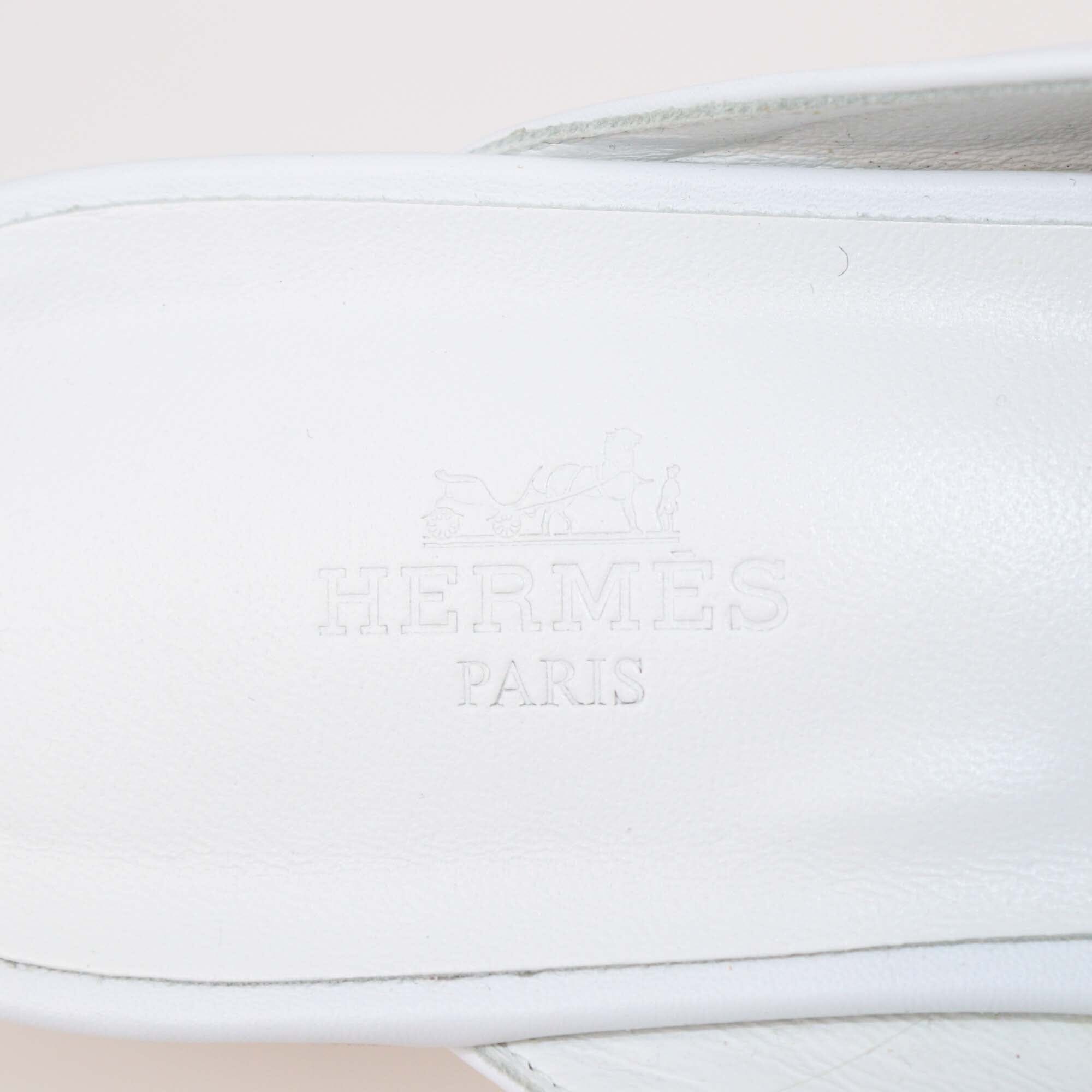 Hermes White Leather OZ Mules Womens Hermes