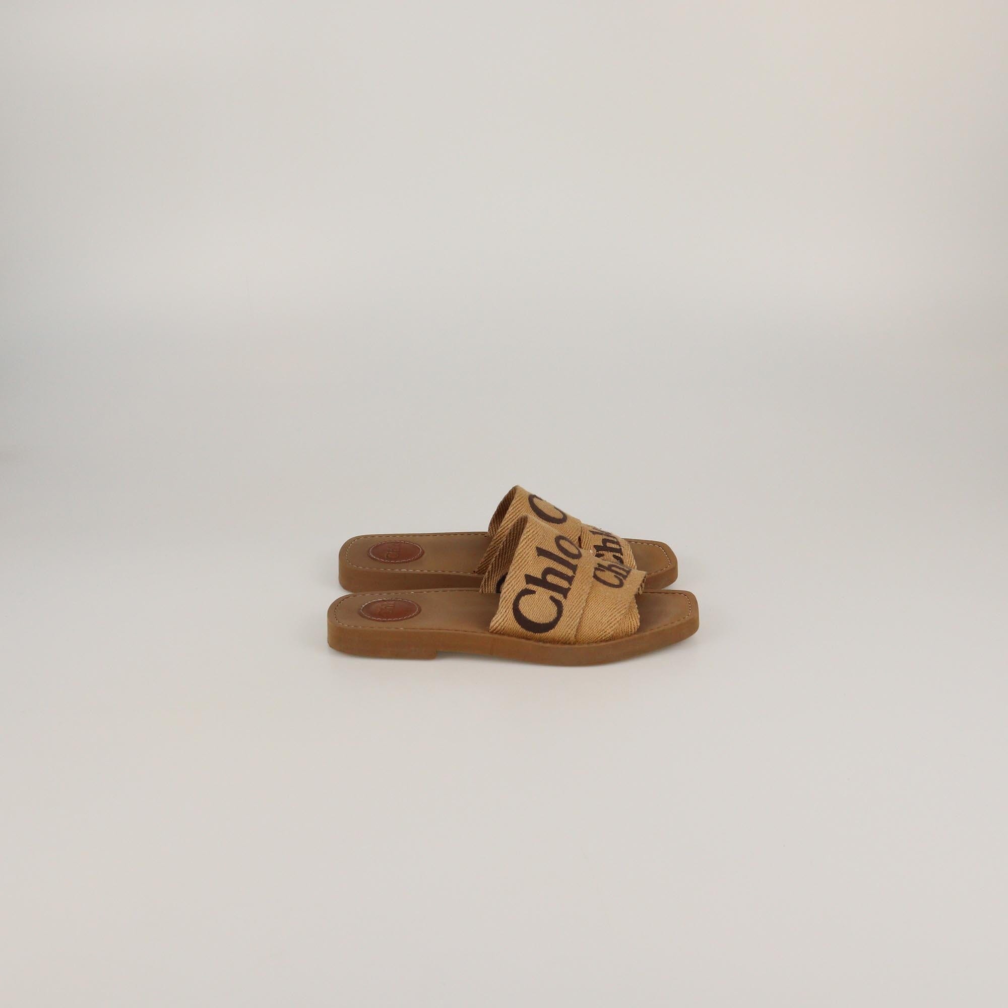 Chloe Dark Tan Woody Mule Slides Womens Chloe