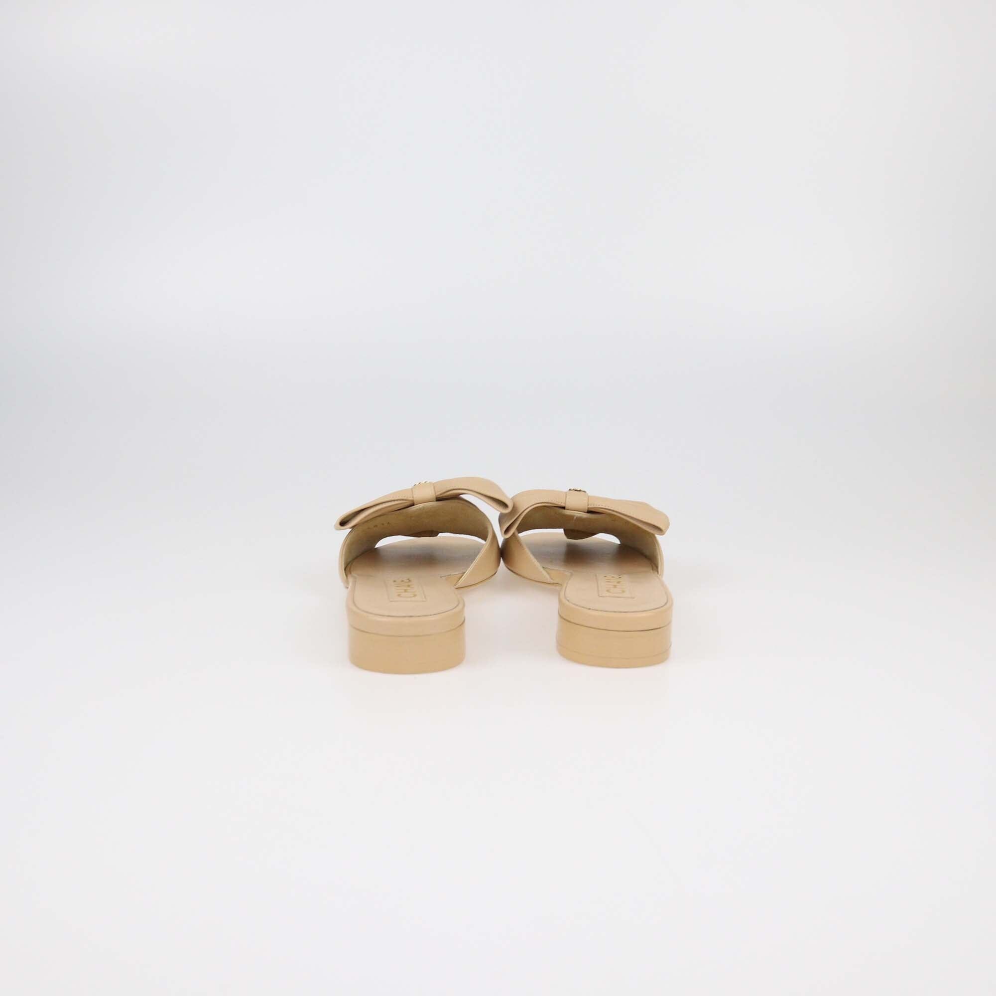 Chanel Beige Bow CC Slide Sandals Womens Chanel