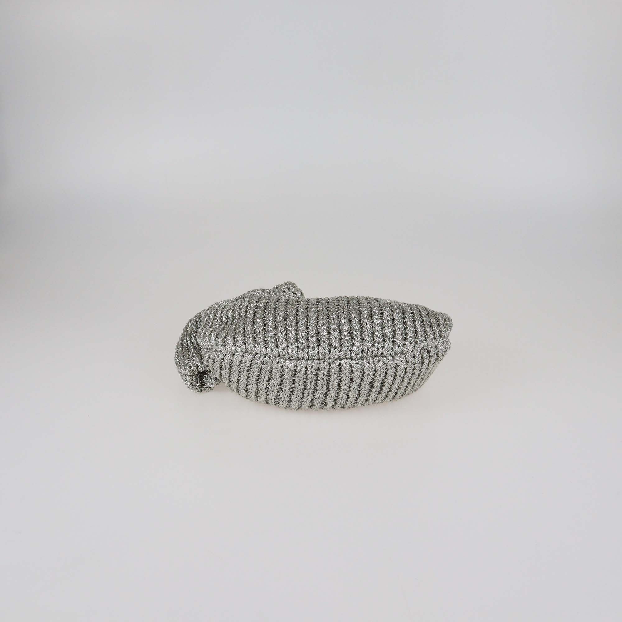 Bottega Veneta Silver Laminated Crochet Fabric Mini Jodie Bag