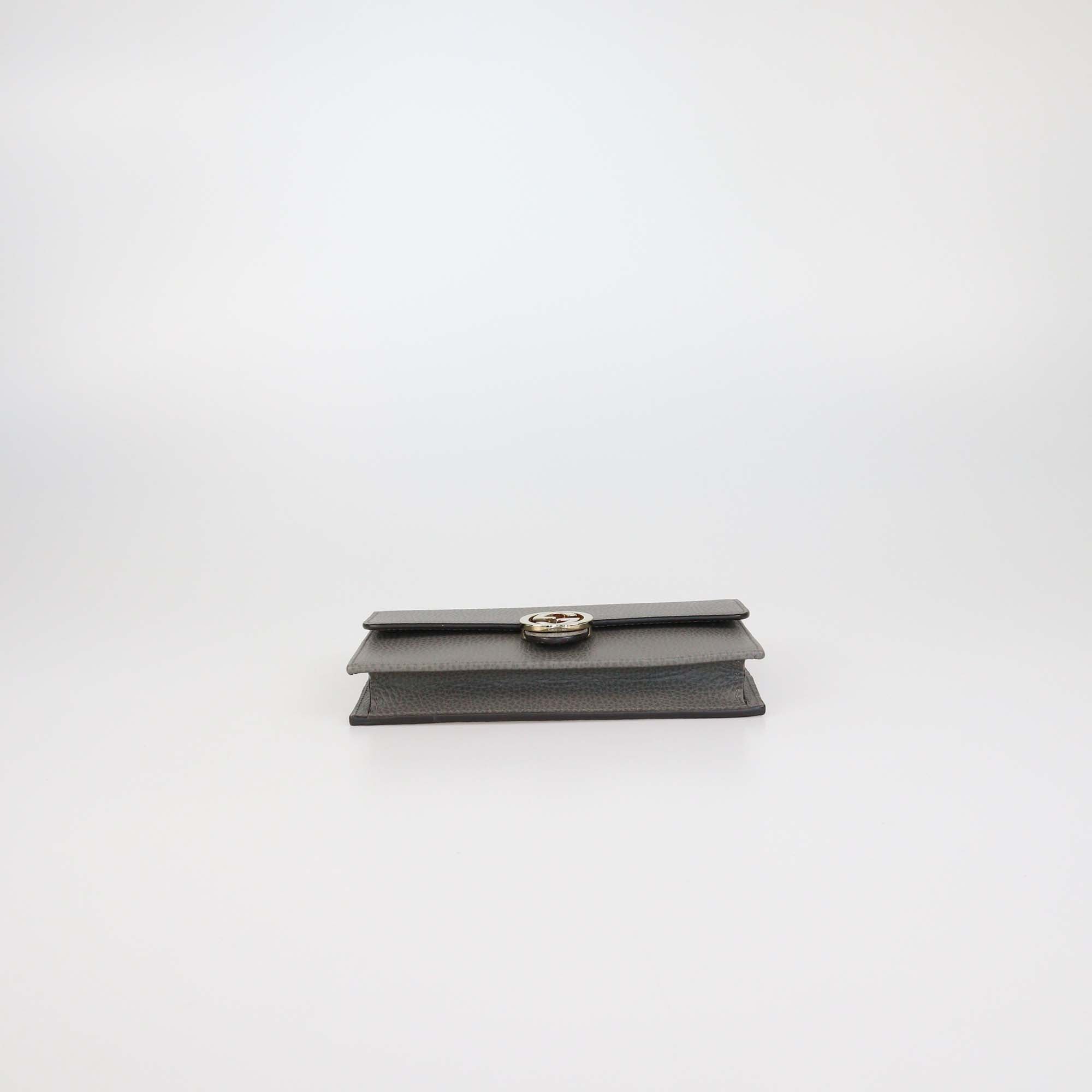 Gucci Grey Leather Interlocking G Dollar Wallet on Chain