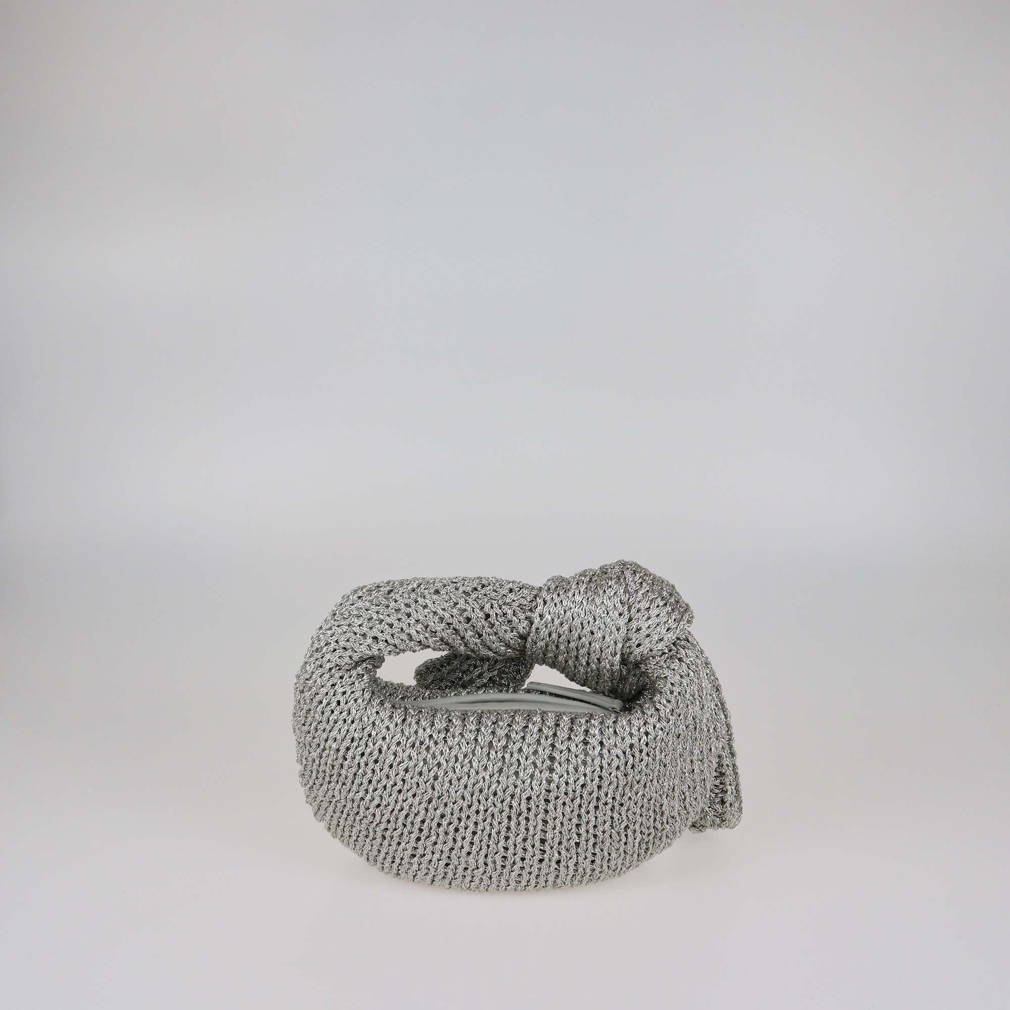 Bottega Veneta Silver Laminated Crochet Fabric Mini Jodie Bag