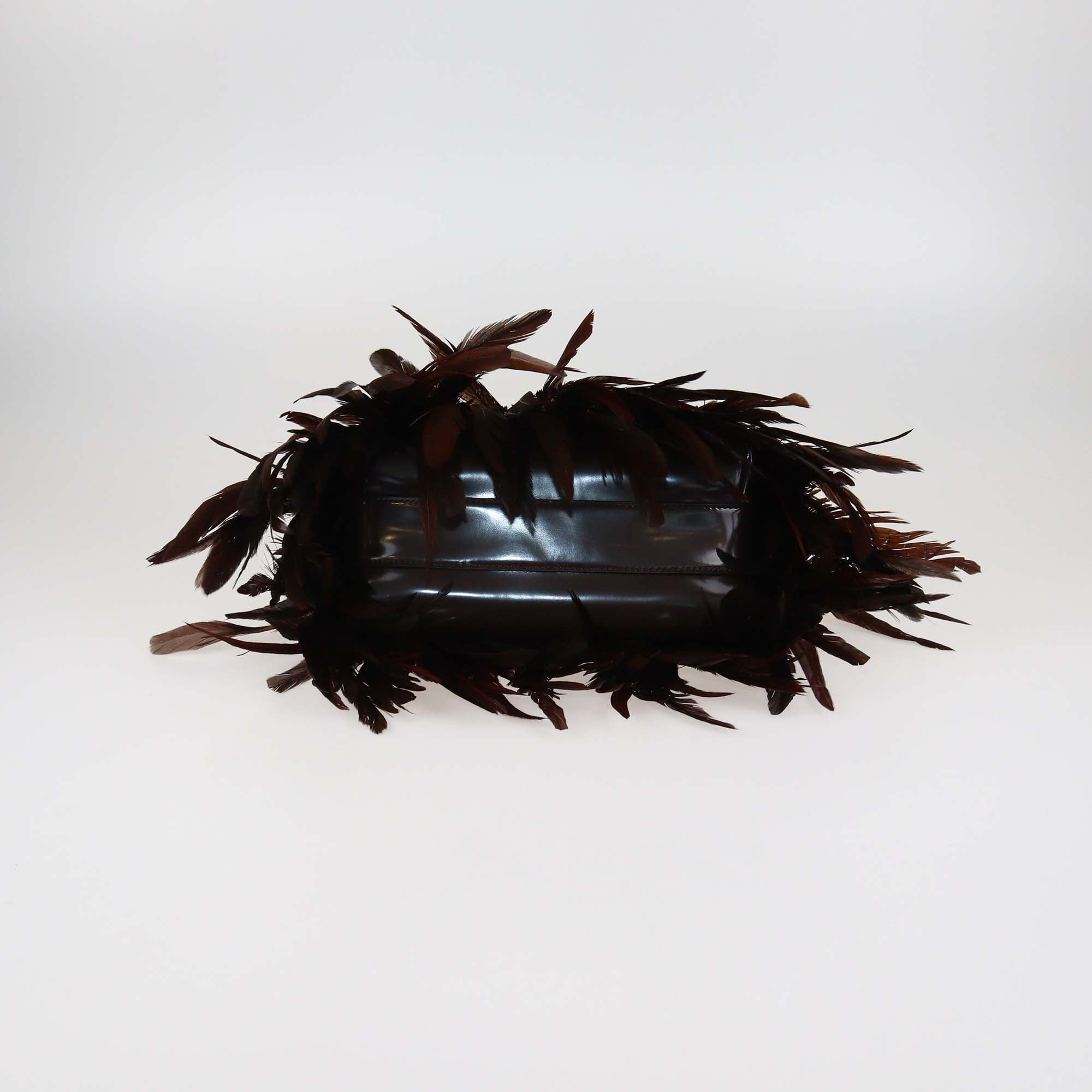 Ferragamo Dark Brown Glossy Leather and Feather XS Hug Soft Crossbody Bag