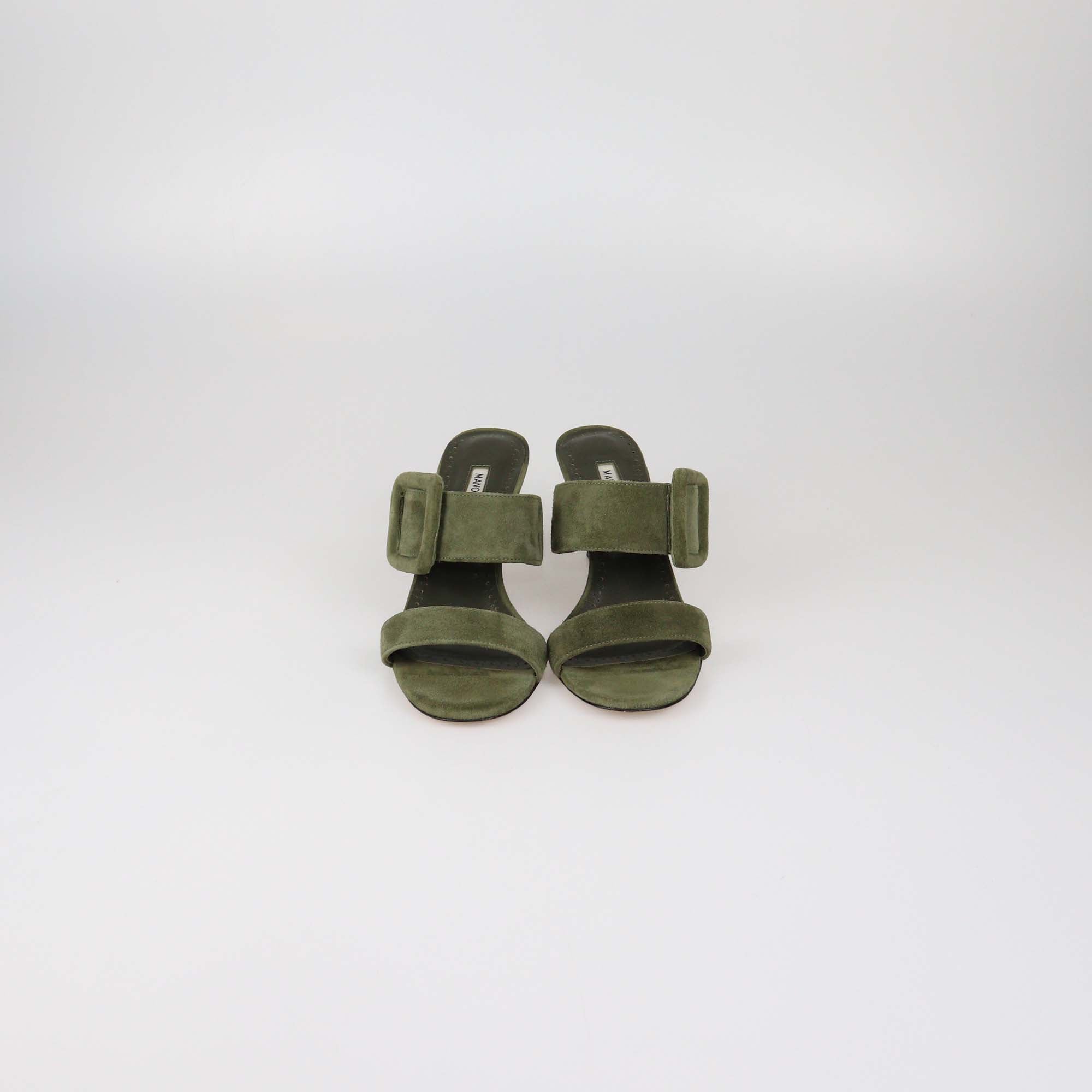 Manolo Blahnik Green Suede Gable Slide Sandals