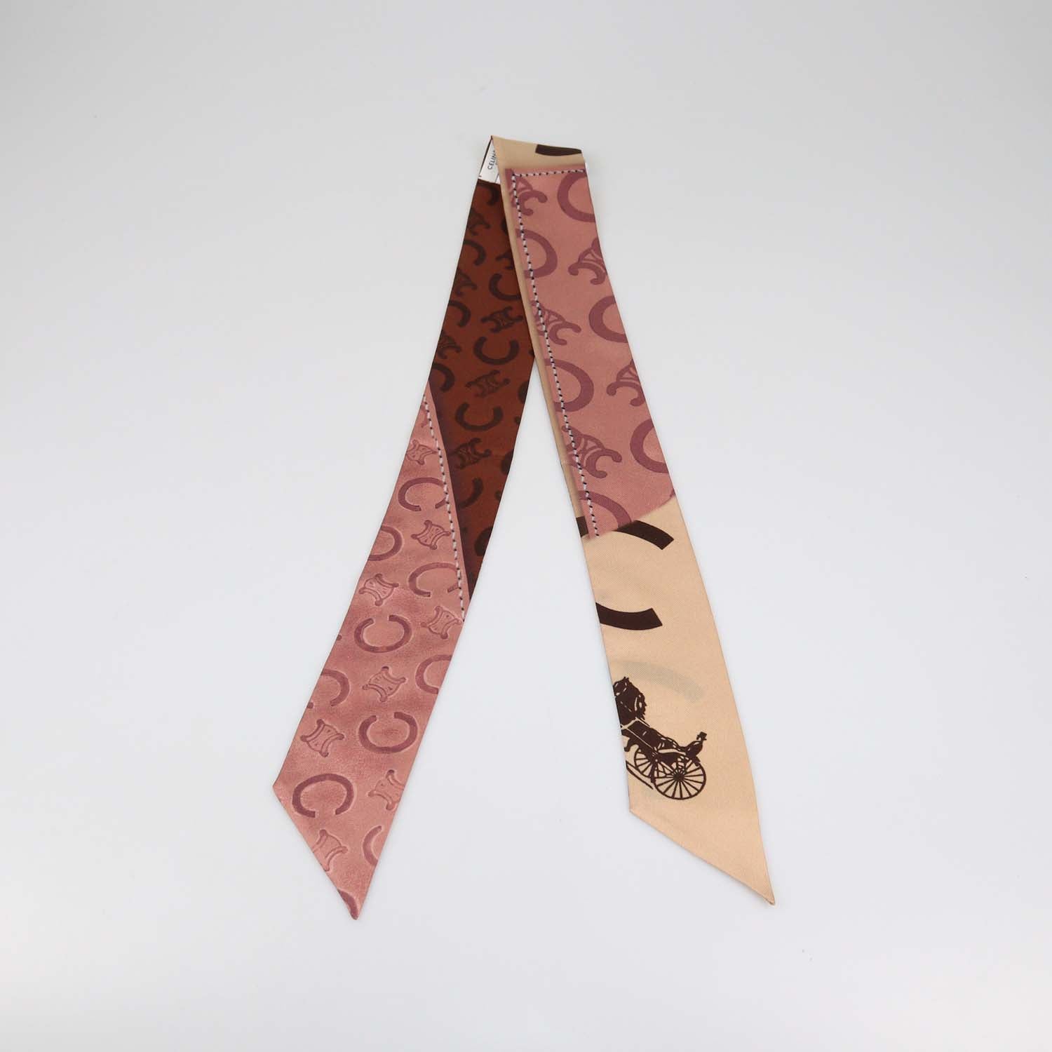 Celine Multicolor Silk Patched C Caleche Lavalierre Ribbon Scarf