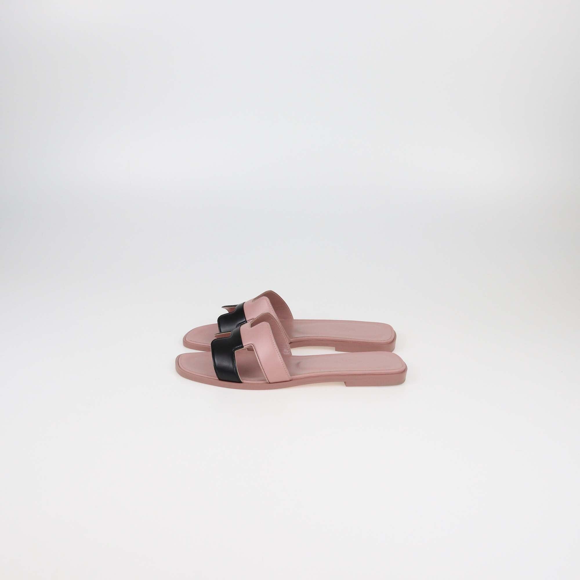 Hermes Black/Vieux Rose Oran Sandals Womens Hermes