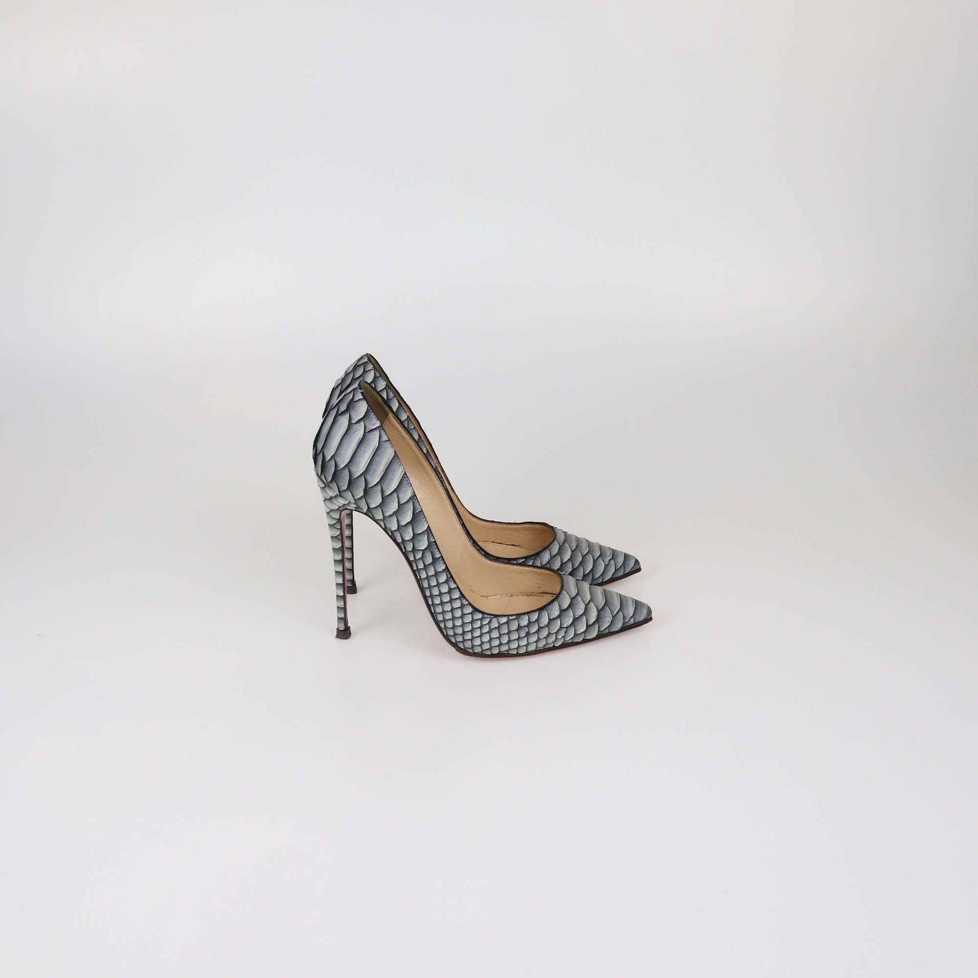 Christian Louboutin Grey Python Embossed Leather So Kate Pointed Toe Pumps