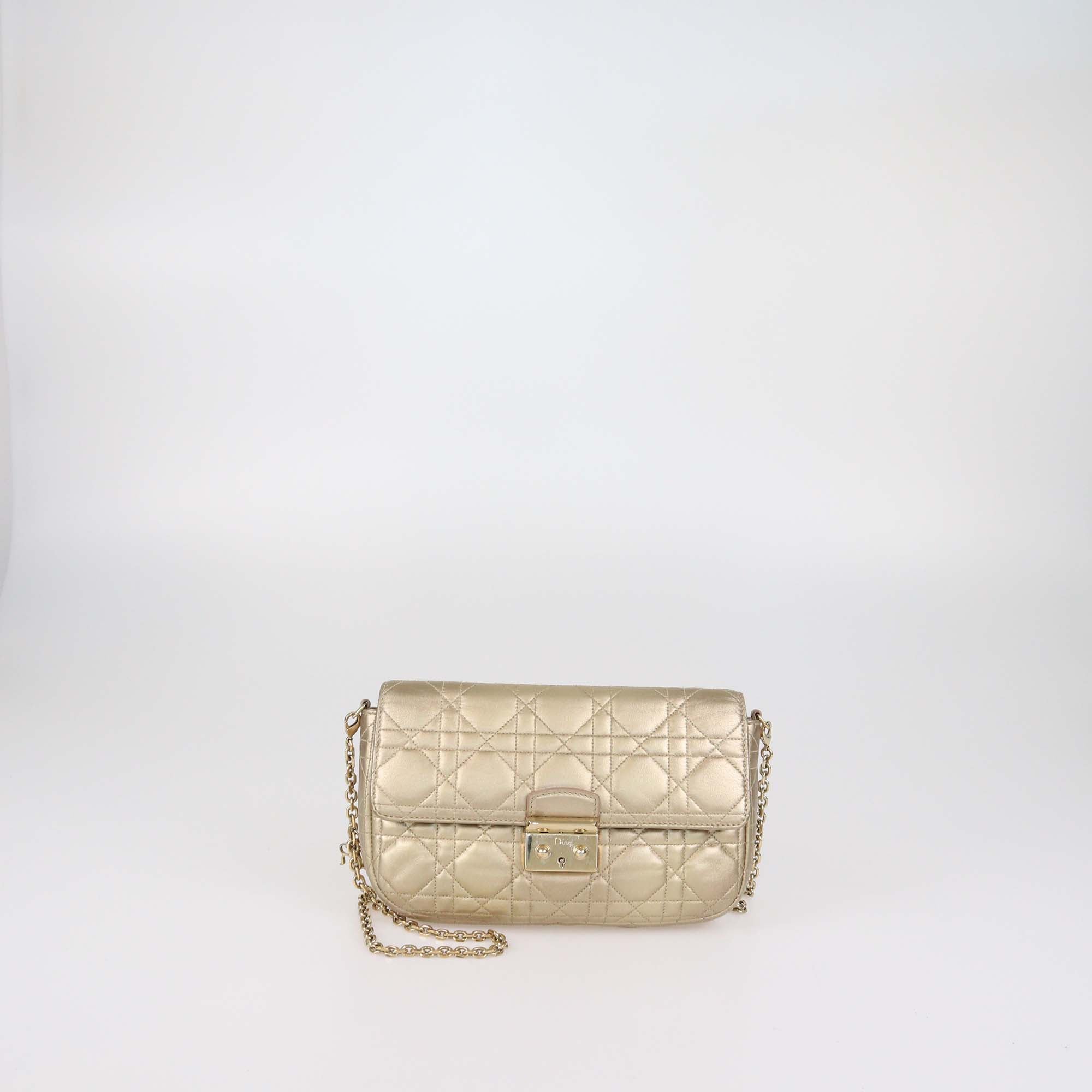 Christian Dior Metallic Gold Lambskin Cannage Miss Dior Promenade Crossbody