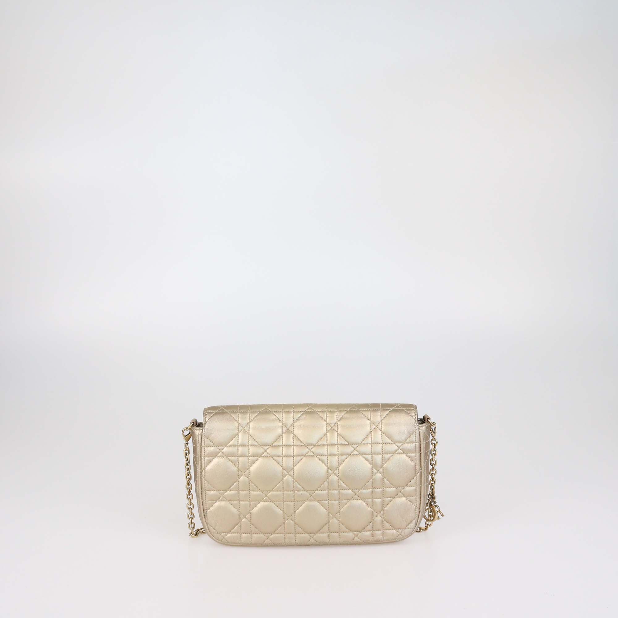 Christian Dior Metallic Gold Lambskin Cannage Miss Dior Promenade Crossbody