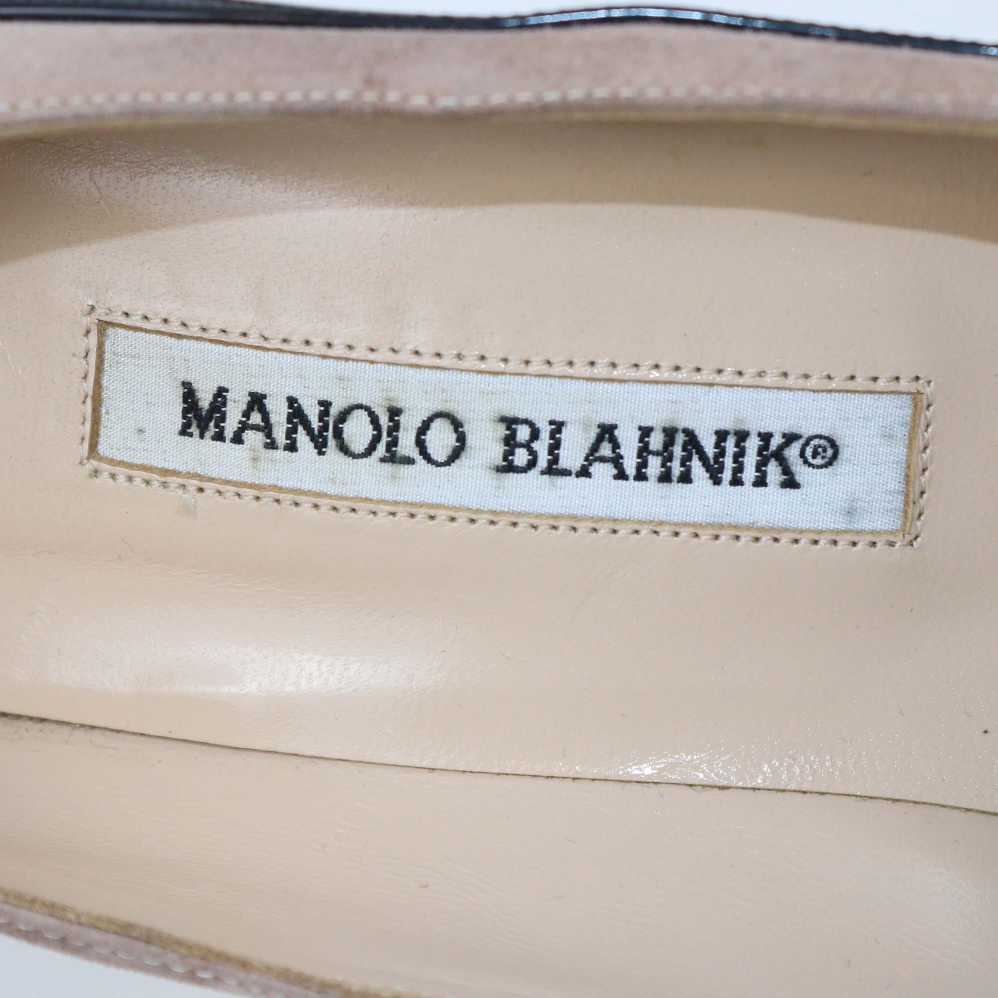 Manolo Blahnik Black/Beige Patent Pointed Toe Pumps Womens Manolo Blahnik